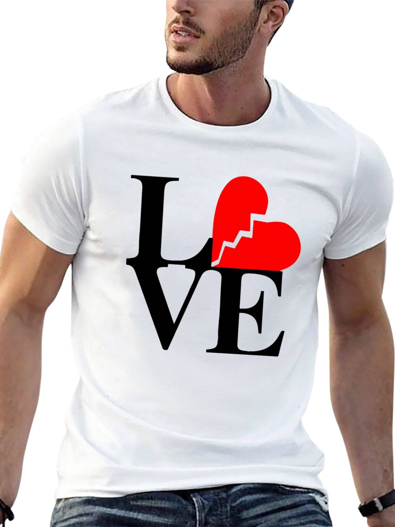 Black Broken Heart Love Graphic T-Shirt - Unisex Black Tee view 13