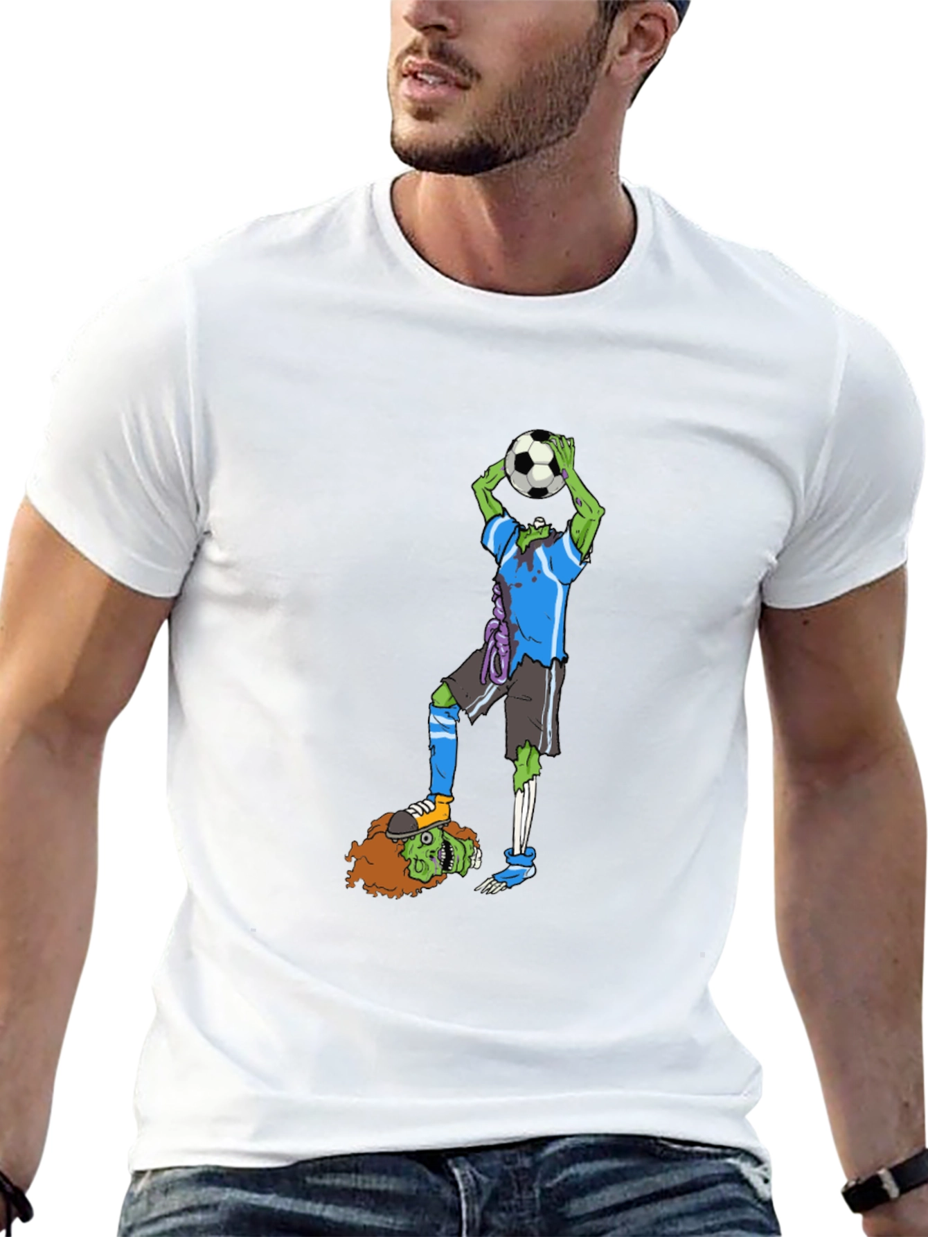 Black Zombie Soccer T-Shirt - Funny Graphic Tee view 13