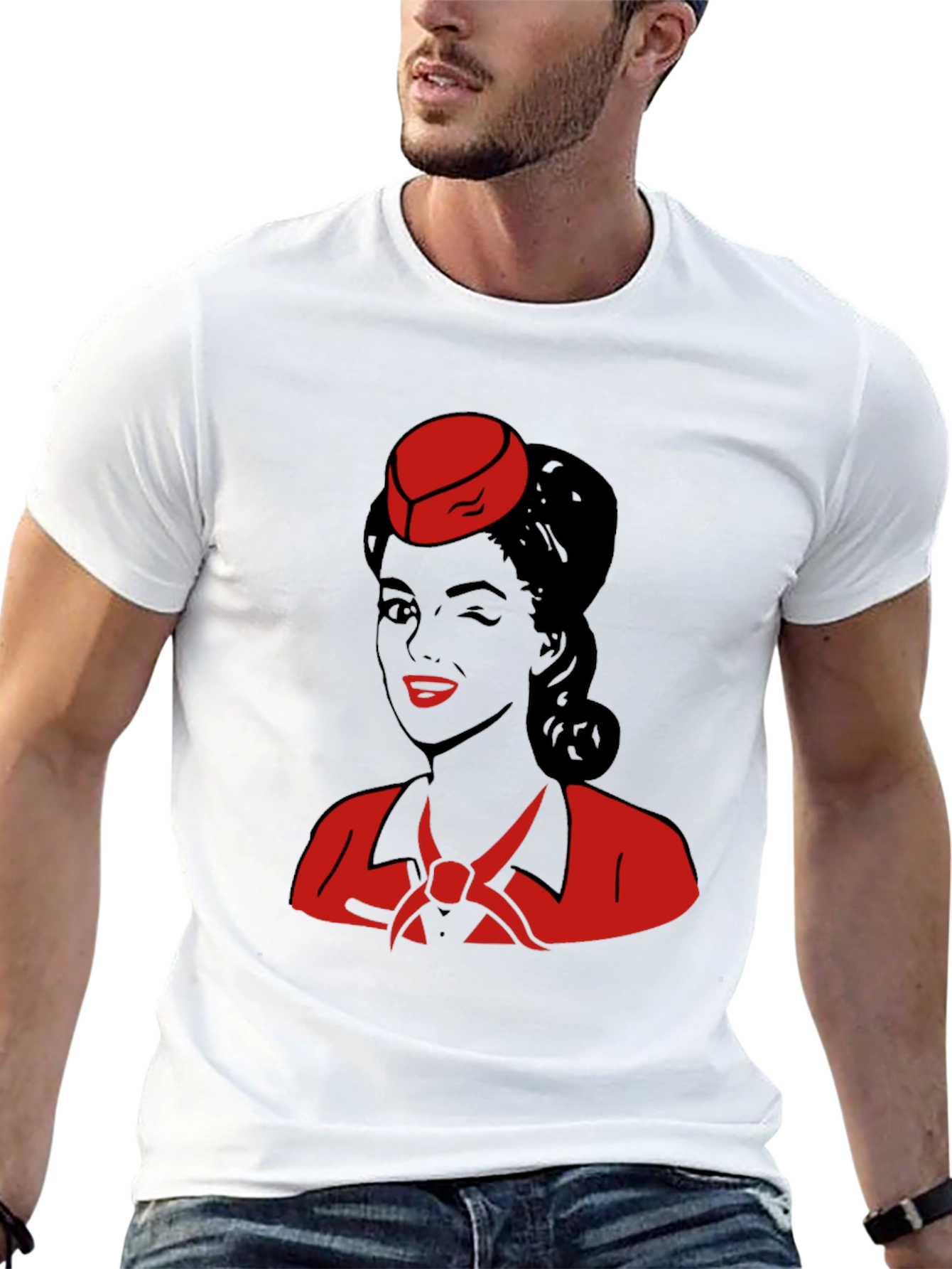 Black Retro Flight Attendant Graphic T-Shirt view 13