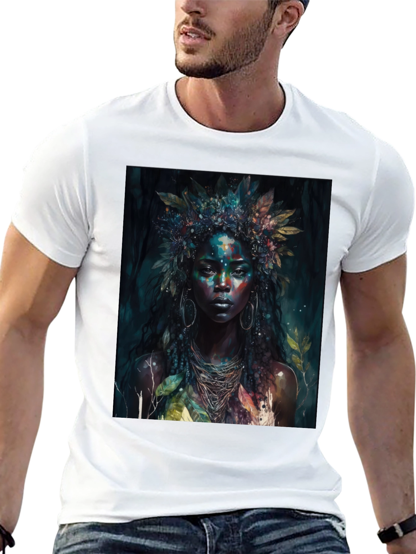 Black Mystic Woman Graphic Tee - Nature Art T-Shirt view 13