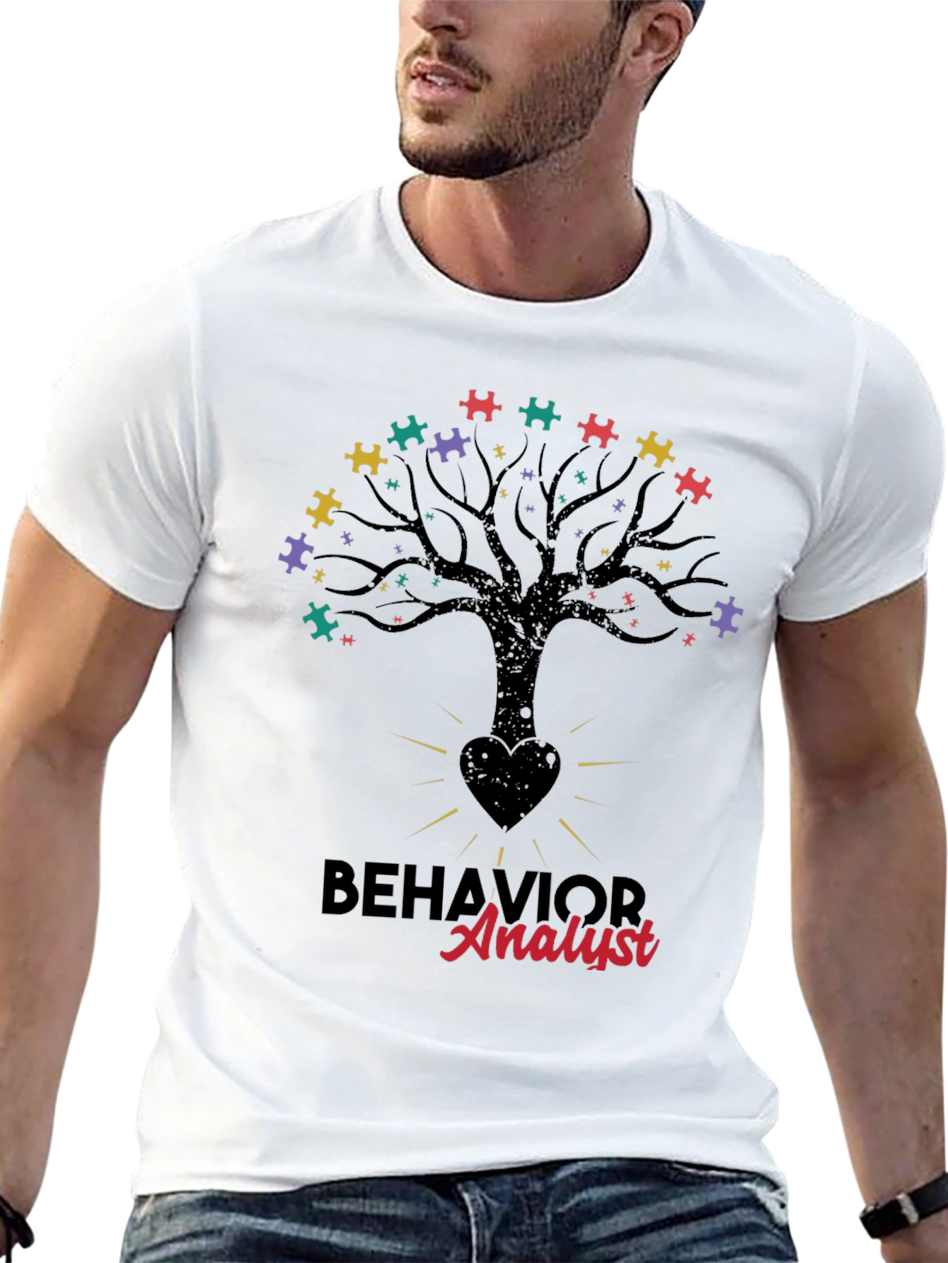 Black Behavior Analyst Tree Puzzle T-Shirt view 13