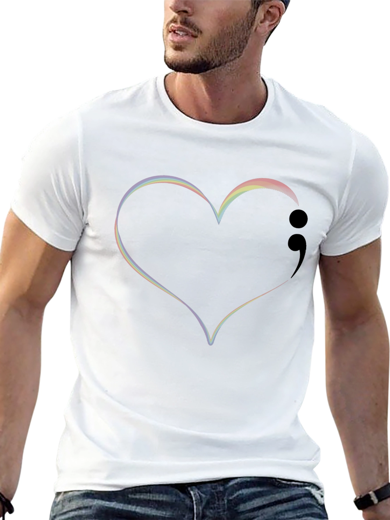 Black Heart Semicolon Rainbow T-Shirt view 13