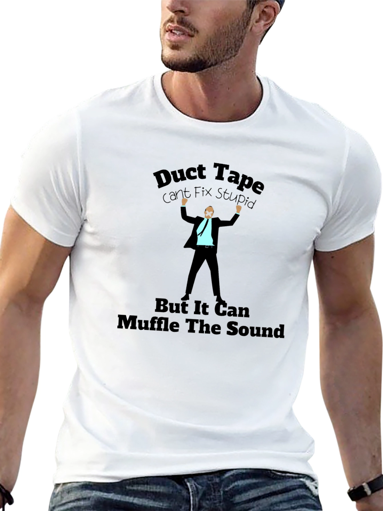 Black Duct Tape T-Shirt: Can't Fix Stupid Humor Tee view 13