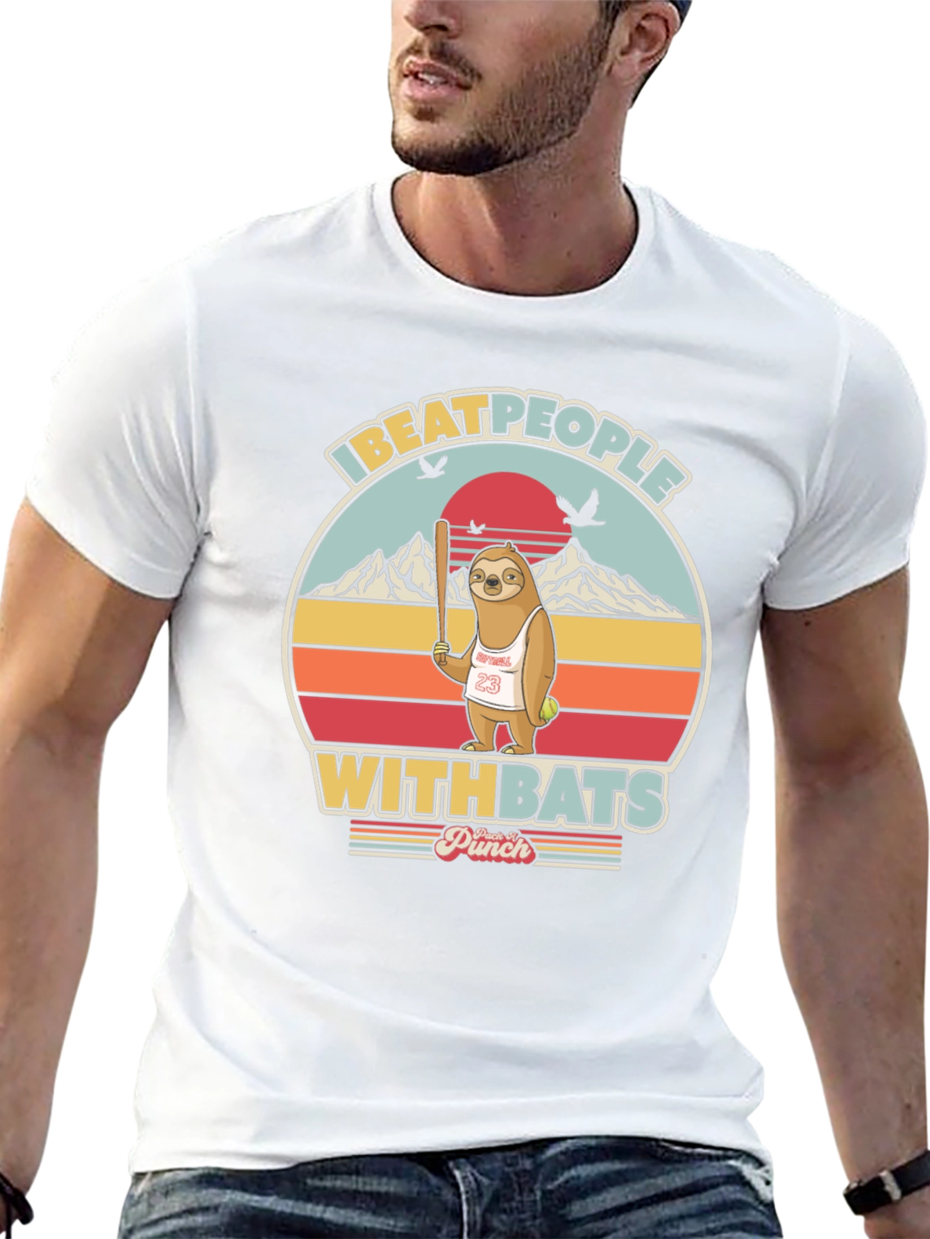 Black Funny Sloth Baseball T-Shirt: I Beat People With Bats view 13