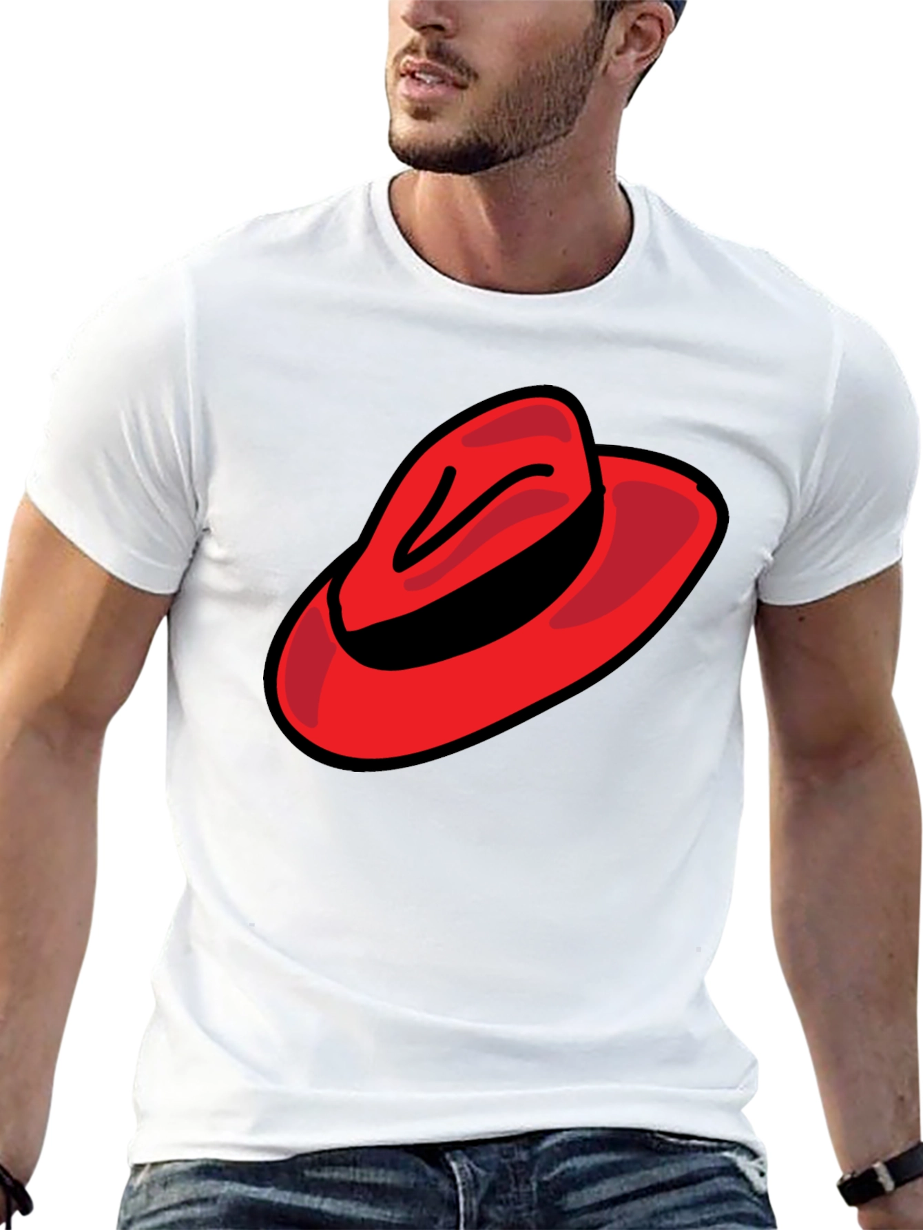 Black Red Hat Graphic Tee - Casual Black T-Shirt view 13