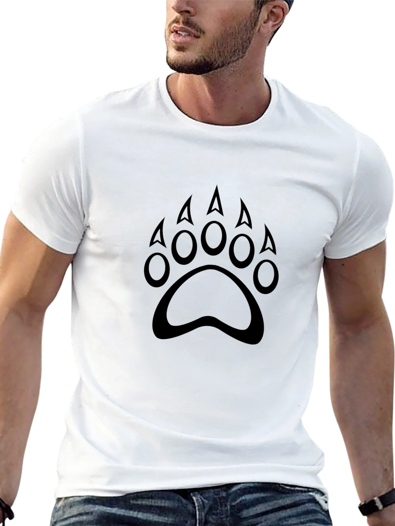 Black Black Bear Paw Print Crew Neck T-Shirt view 13