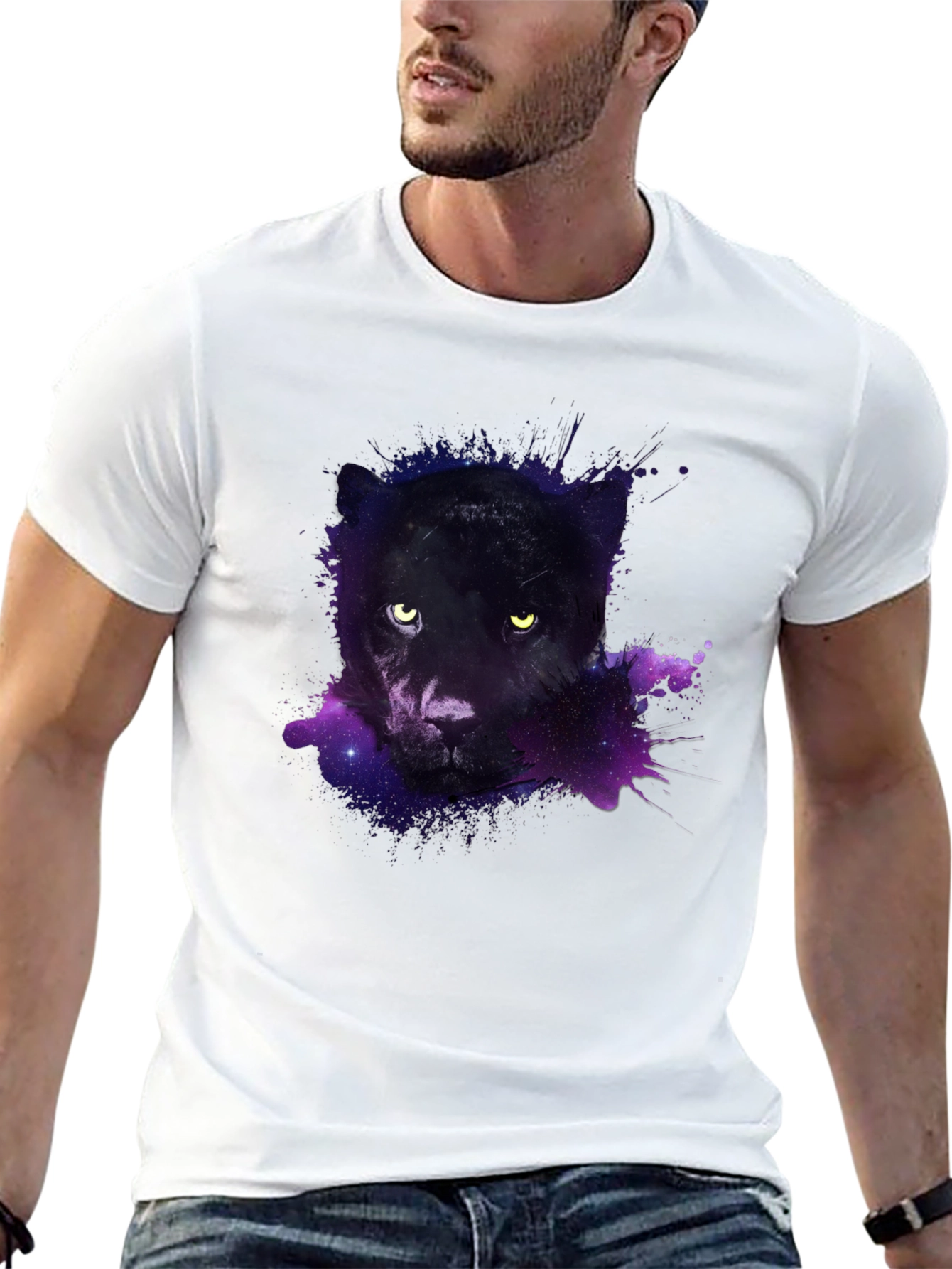 Black Galaxy Panther Graphic Tee - Men's Black T-Shirt view 13