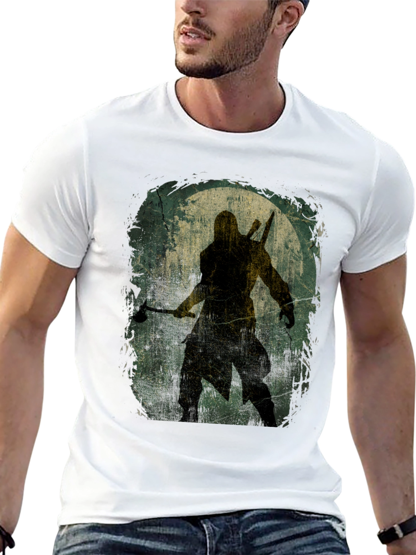 Black Warrior Silhouette Graphic Tee - Black Cotton T-Shirt view 13