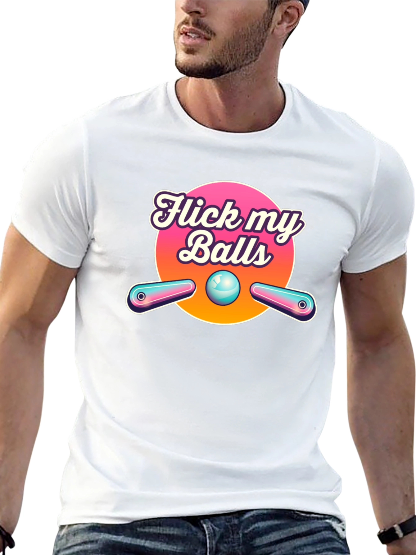 Black Flick My Balls Pinball T-Shirt - Funny Graphic Tee view 13