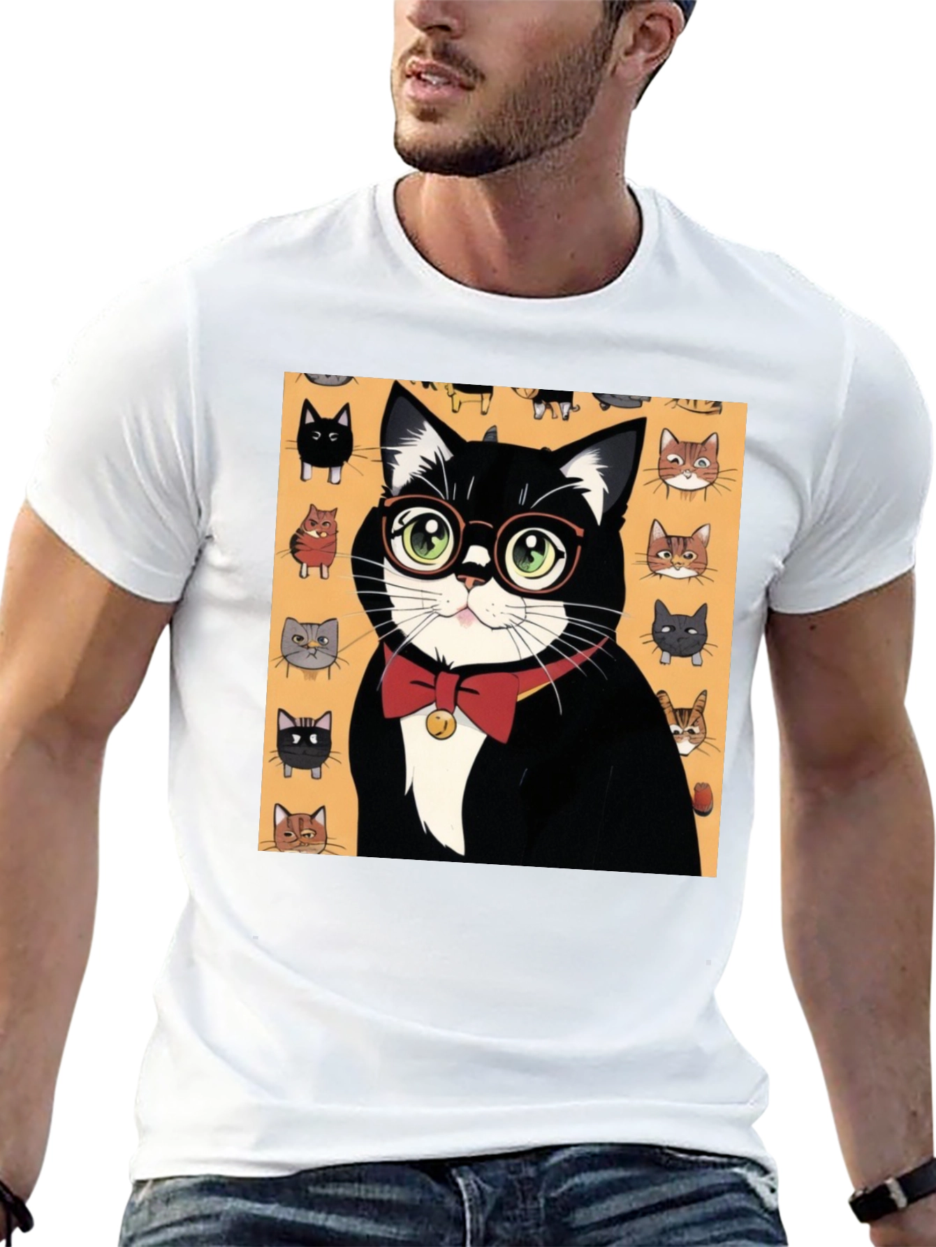 Black Cool Cat T-Shirt - Black Tee with Whimsical Cat Print view 13