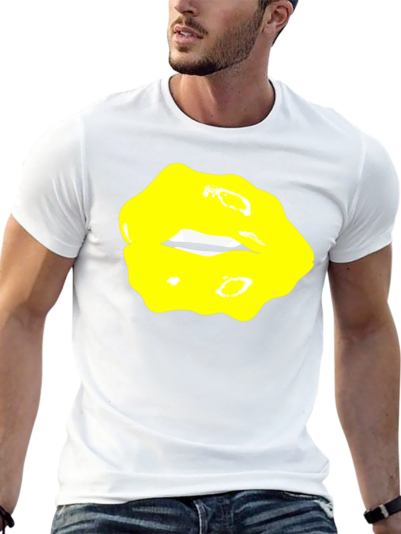 Black Yellow Lips Graphic Black Tee view 13