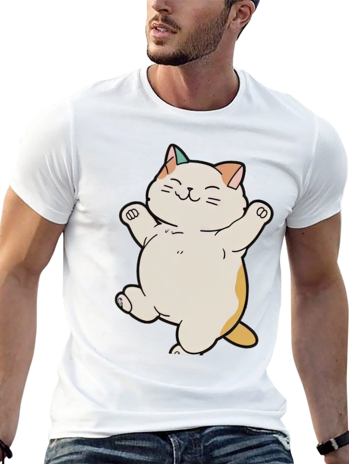 Black Cute Cat T-Shirt - Happy Cartoon Kitty Design view 13