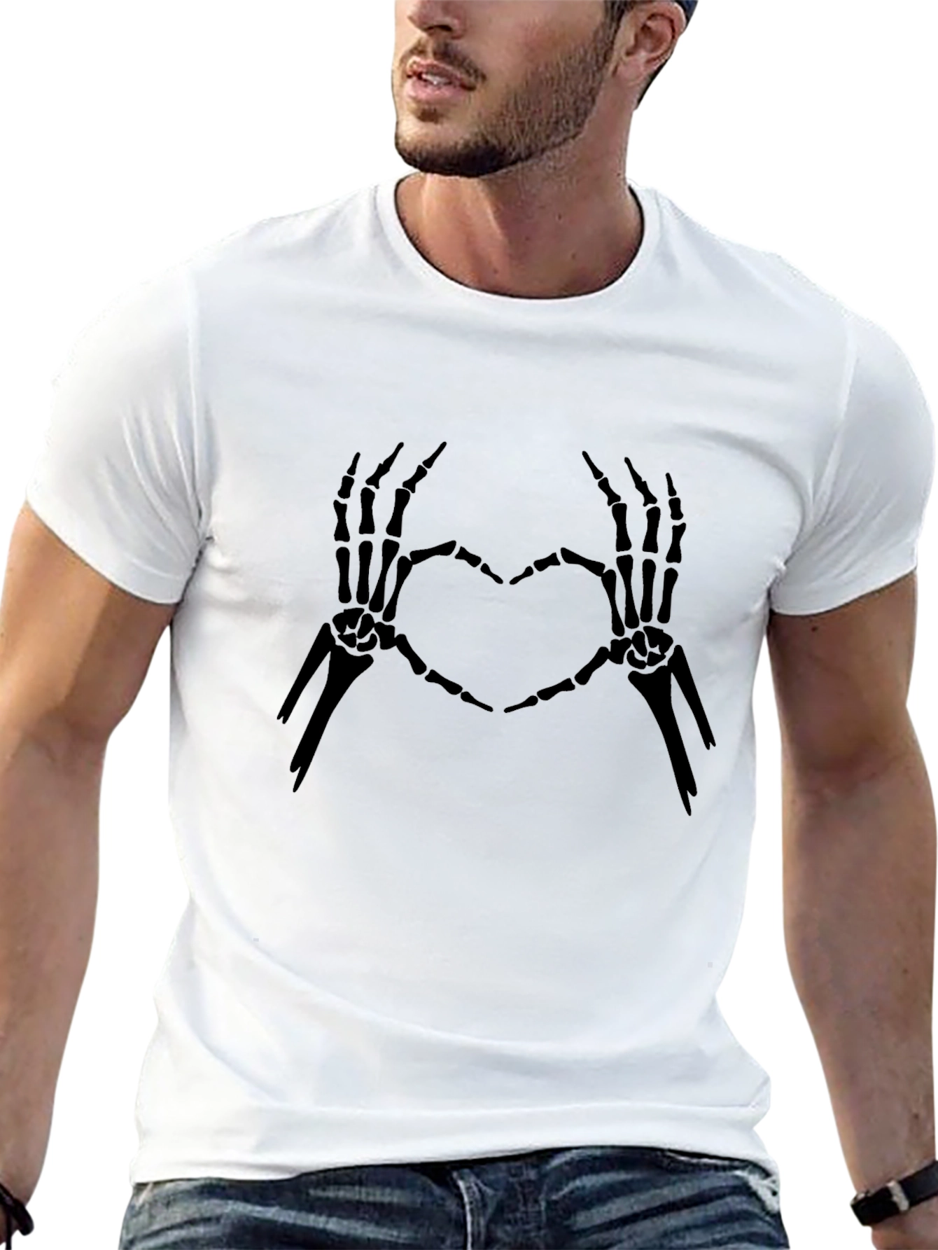 Black Skeleton Heart Hands Graphic Tee - Black Cotton view 13
