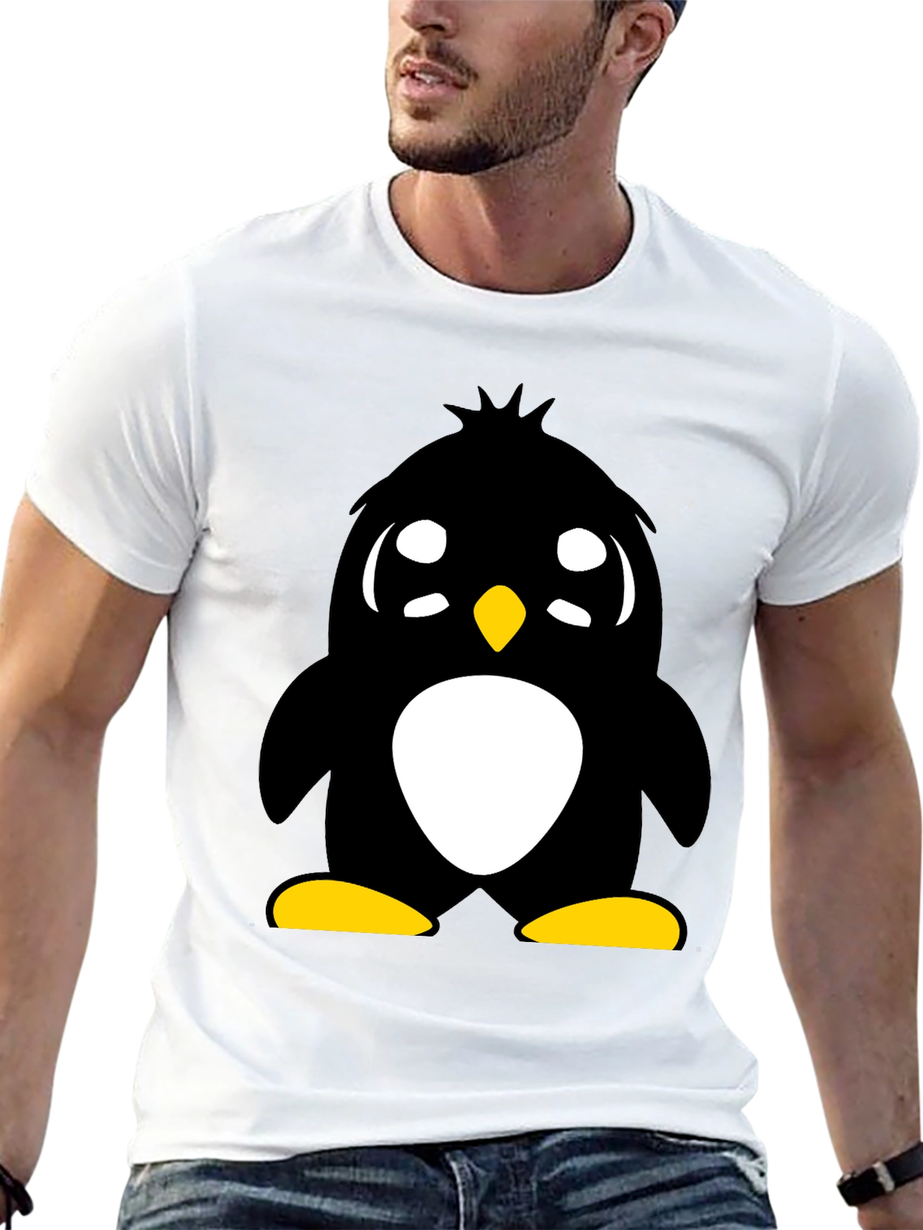 Black Cute Penguin Graphic Tee - Unisex Black T-Shirt view 13