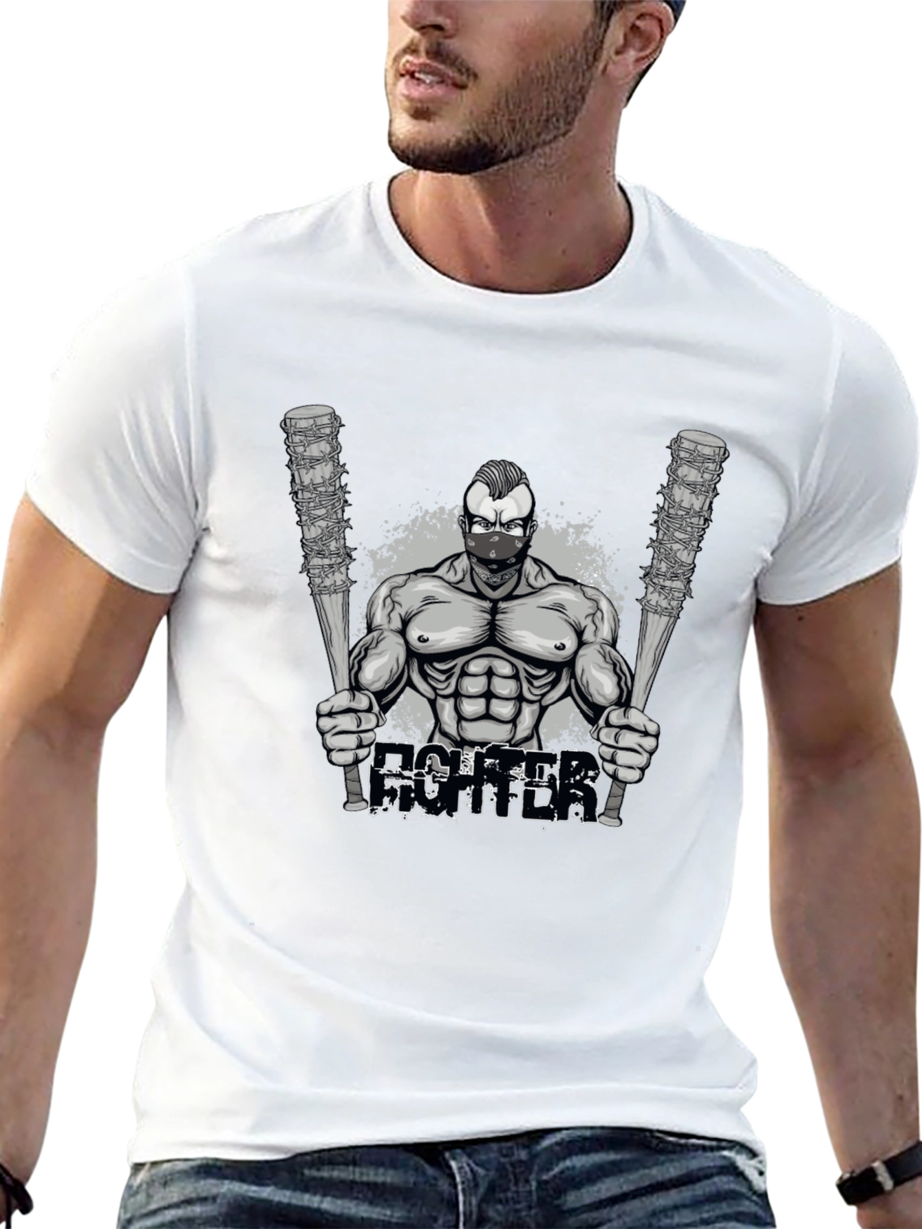 Black Fighter Graphic T-Shirt - Men's Black Tee view 13