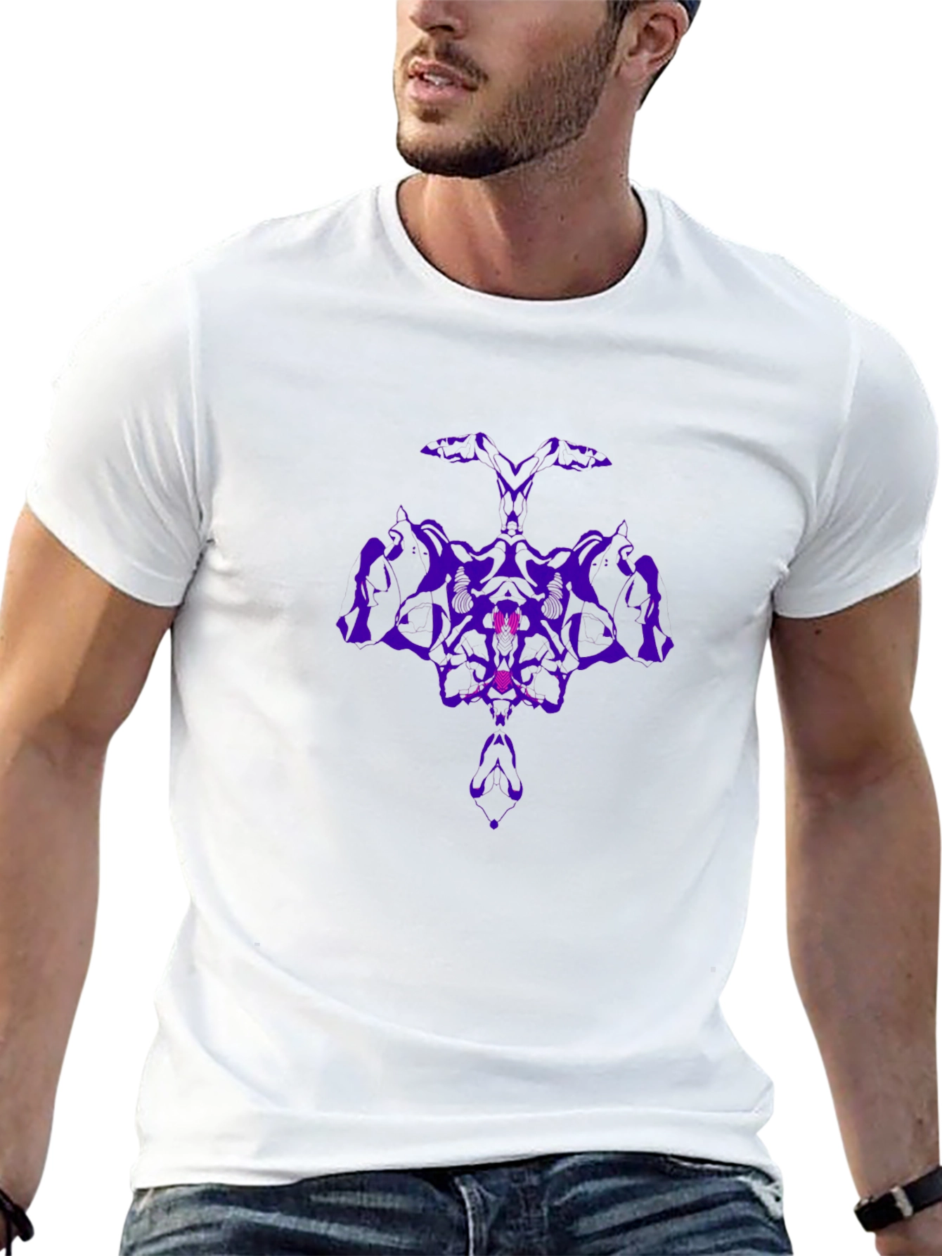 Black Abstract Purple Rorschach Inkblot Black T-Shirt view 13