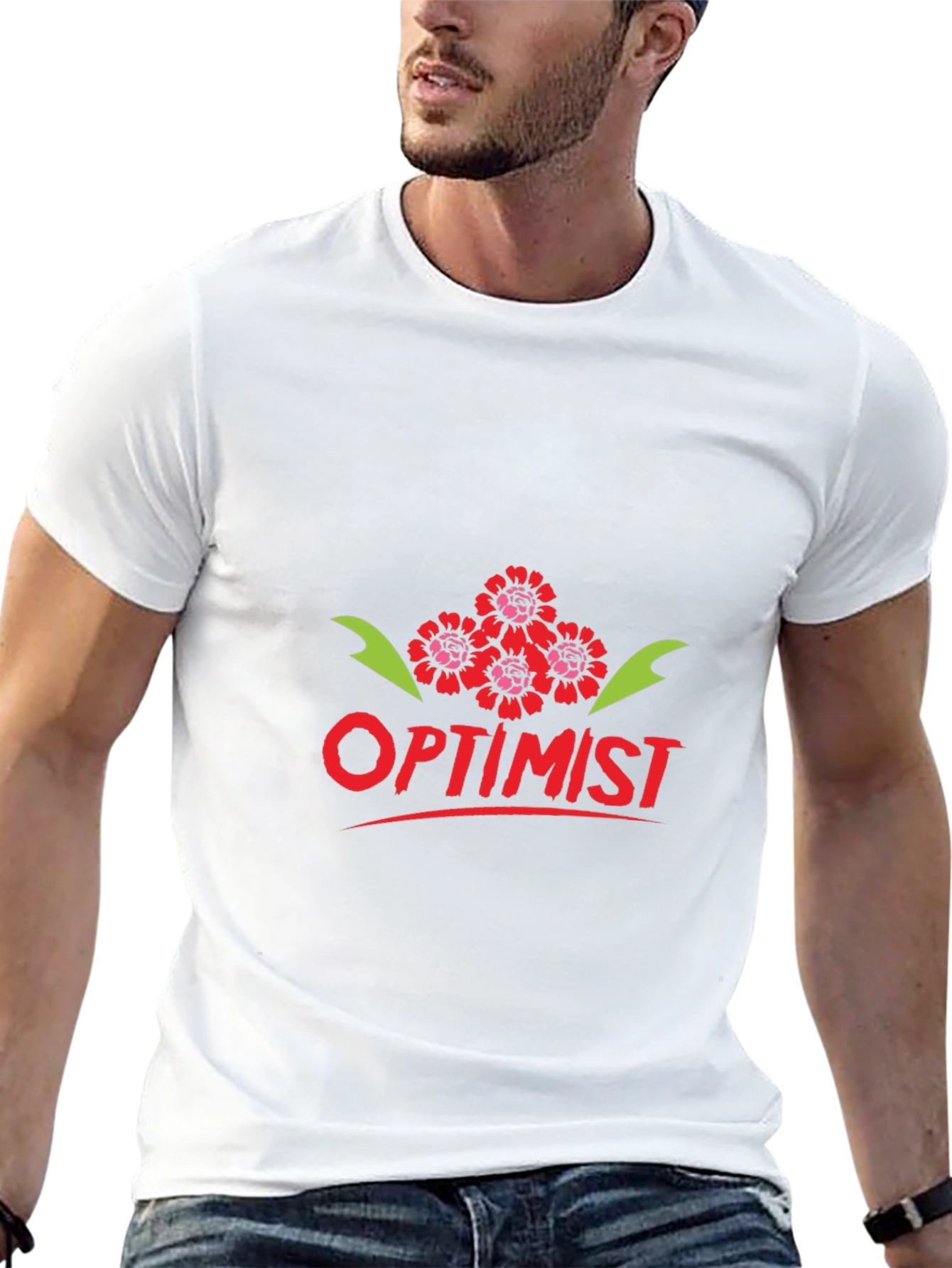Black Optimist Graphic Tee - Trendy Crew Neck T-Shirt view 13