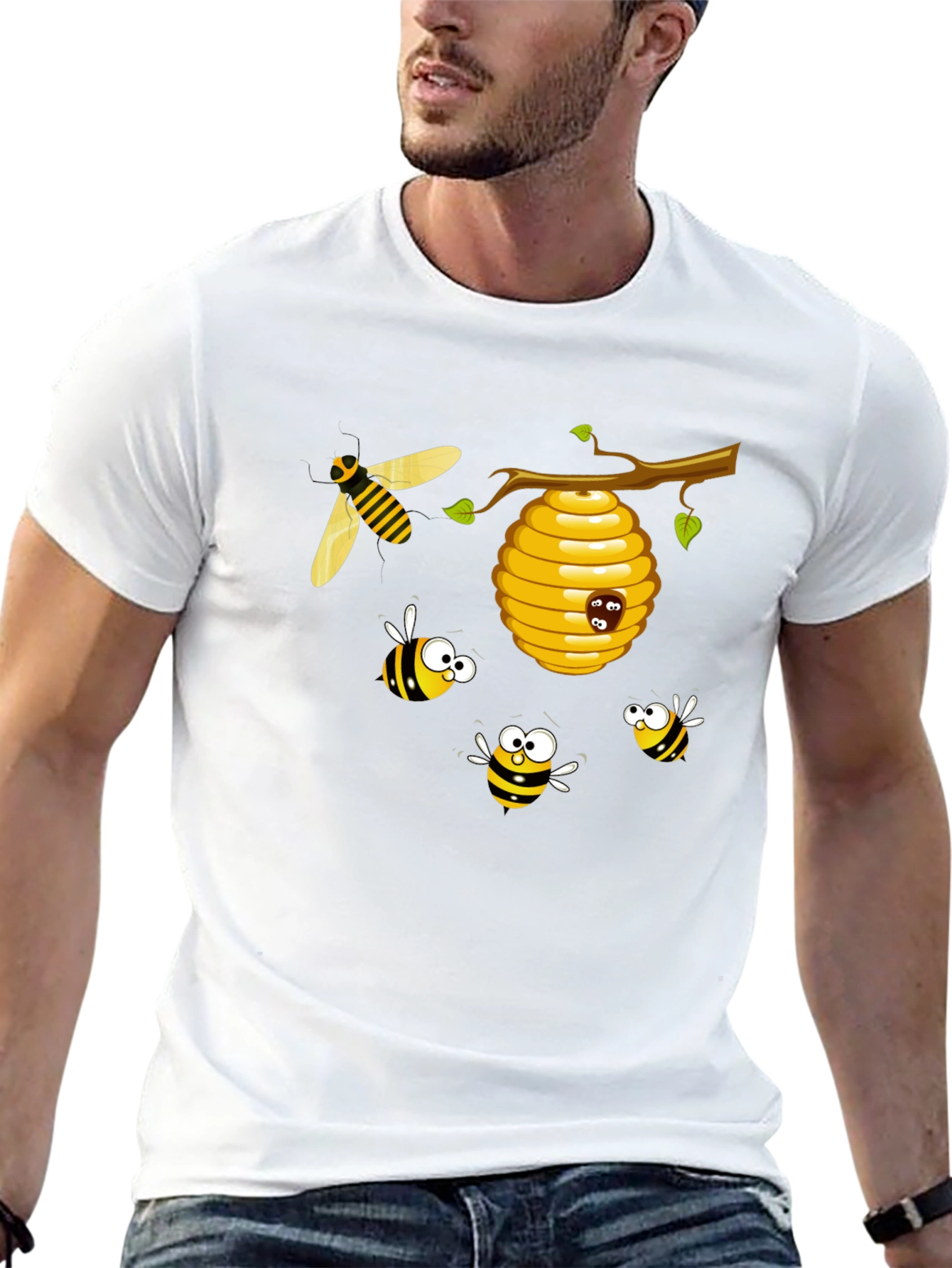 Black Cartoon Bees T-Shirt - Black Cotton Tee view 13