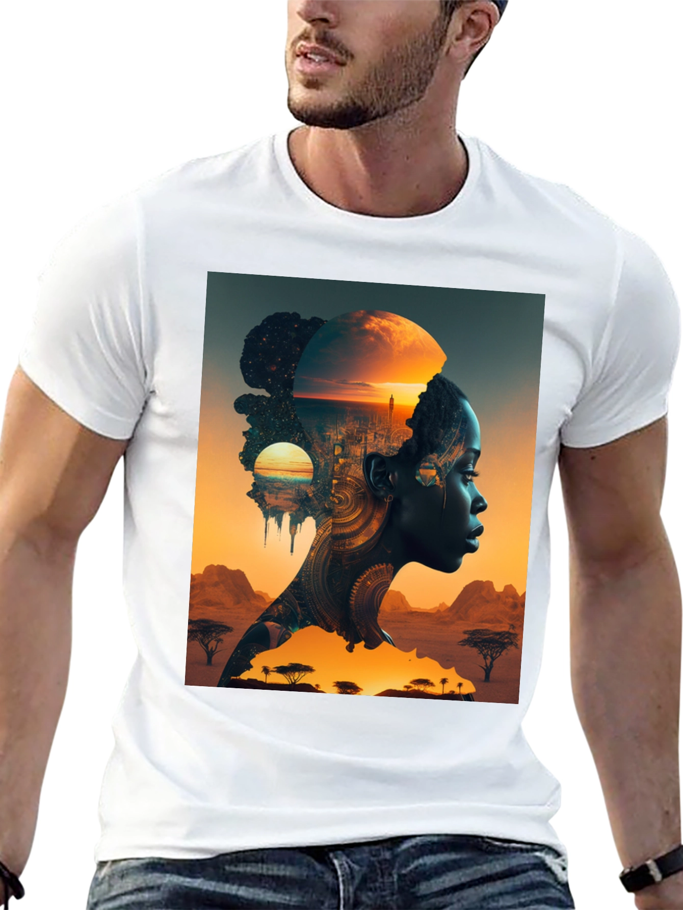 Black African Sunset Graphic T-Shirt view 13