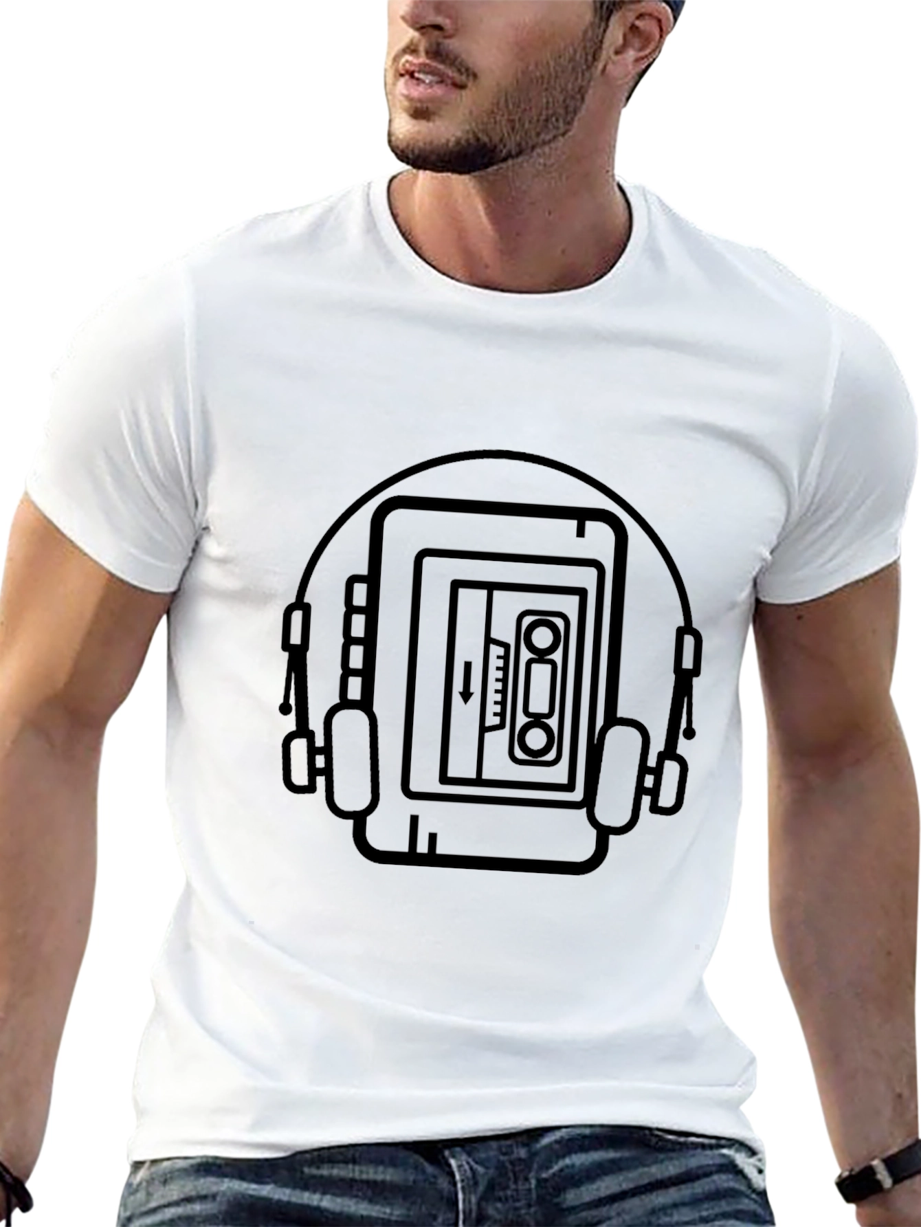 Black Retro Music Player T-Shirt - Cool Graphic Tee view 13