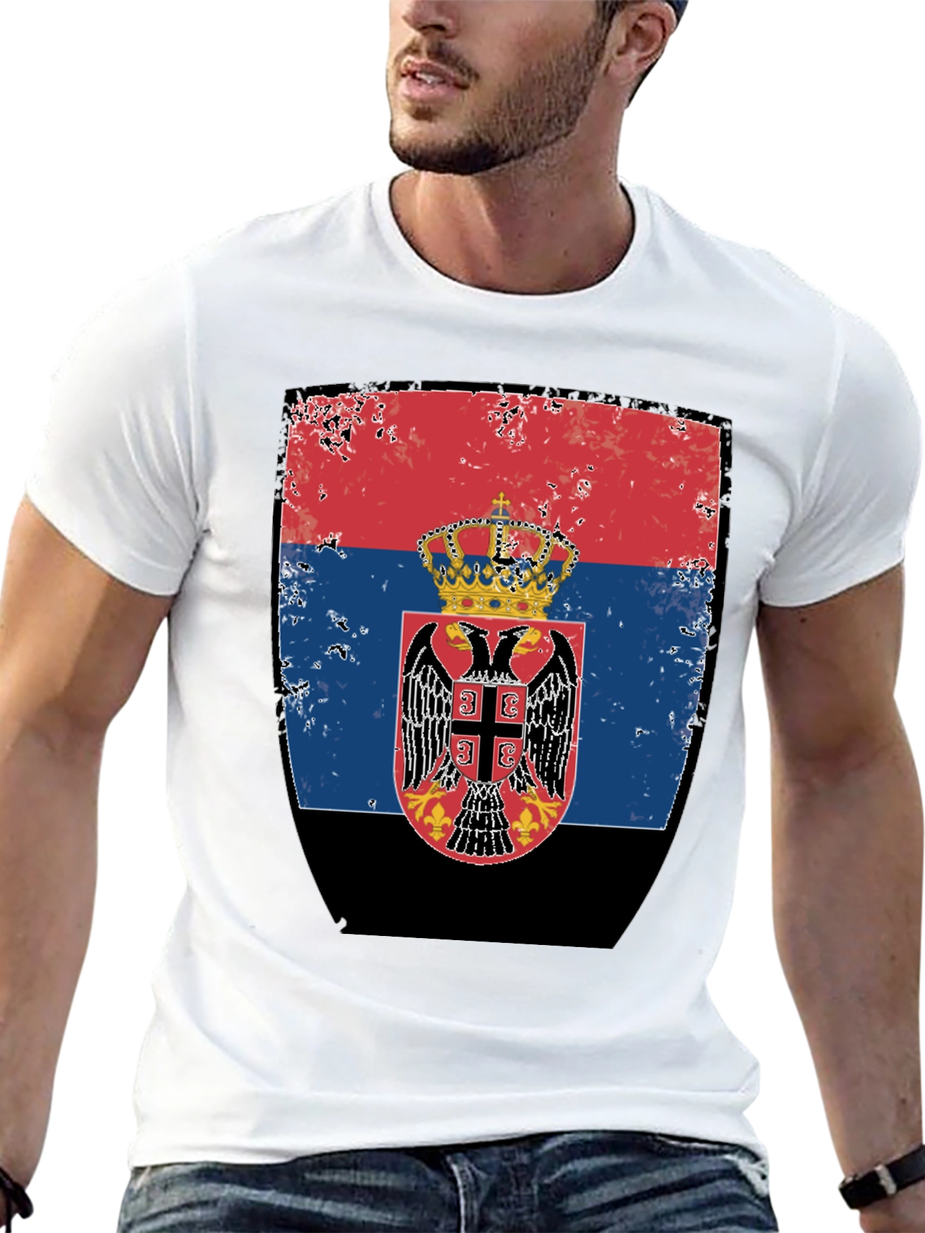 Serbian Flag Graphic T-Shirt - Vintage Style - 13