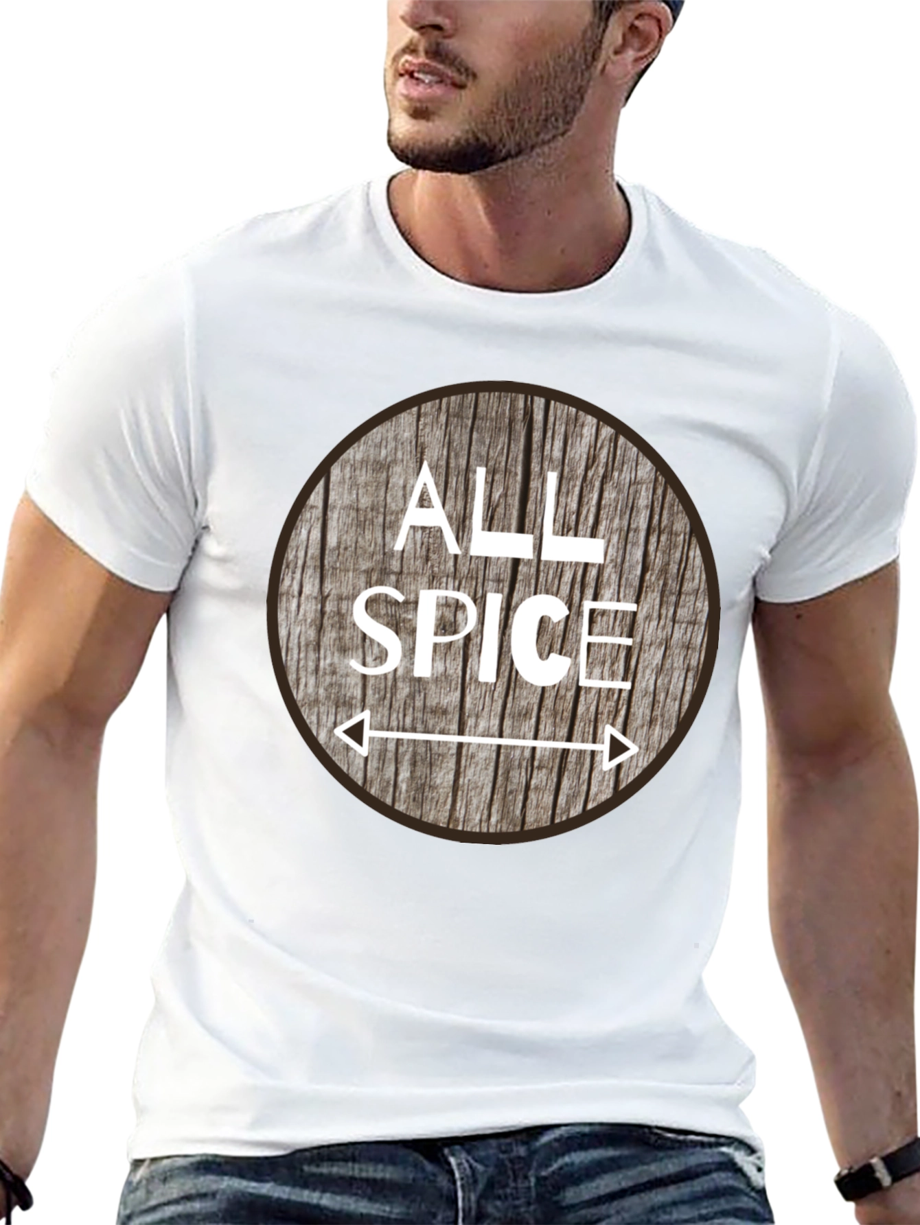 Black All Spice Graphic T-Shirt, Wood Grain Design view 13