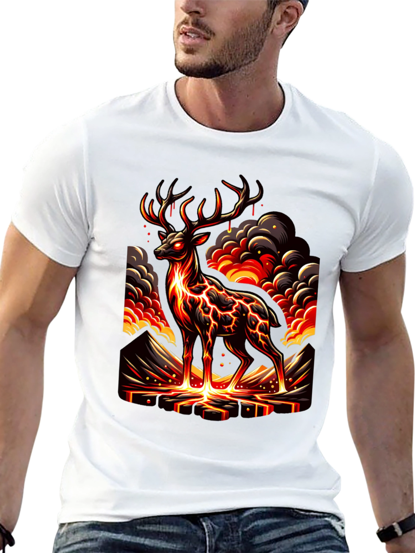 Black Lava Deer Graphic Tee - Men's Black T-Shirt view 13