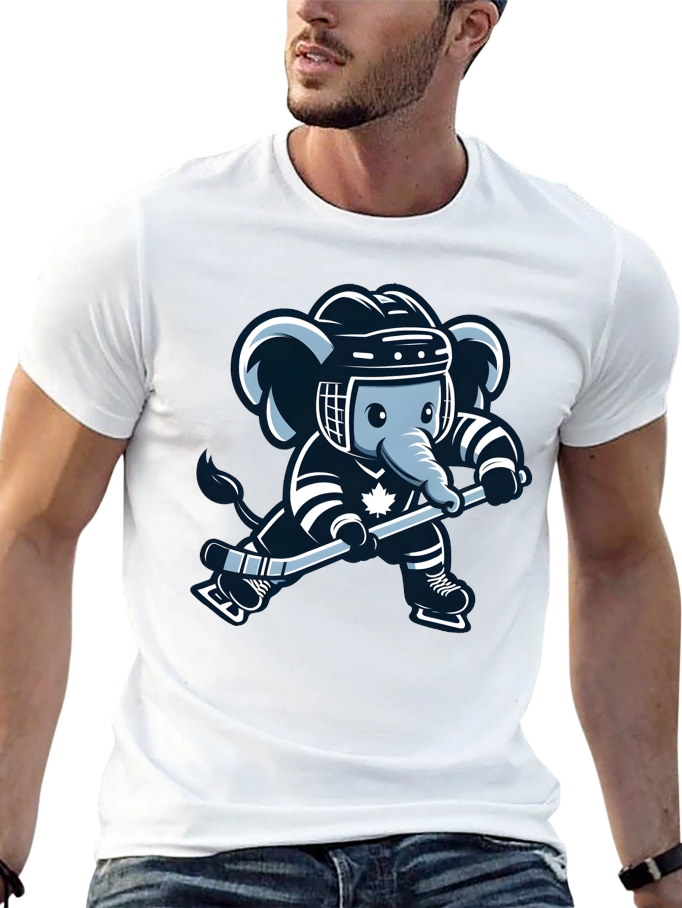 Black Hockey Elephant Graphic Tee - Black Cotton T-Shirt view 13