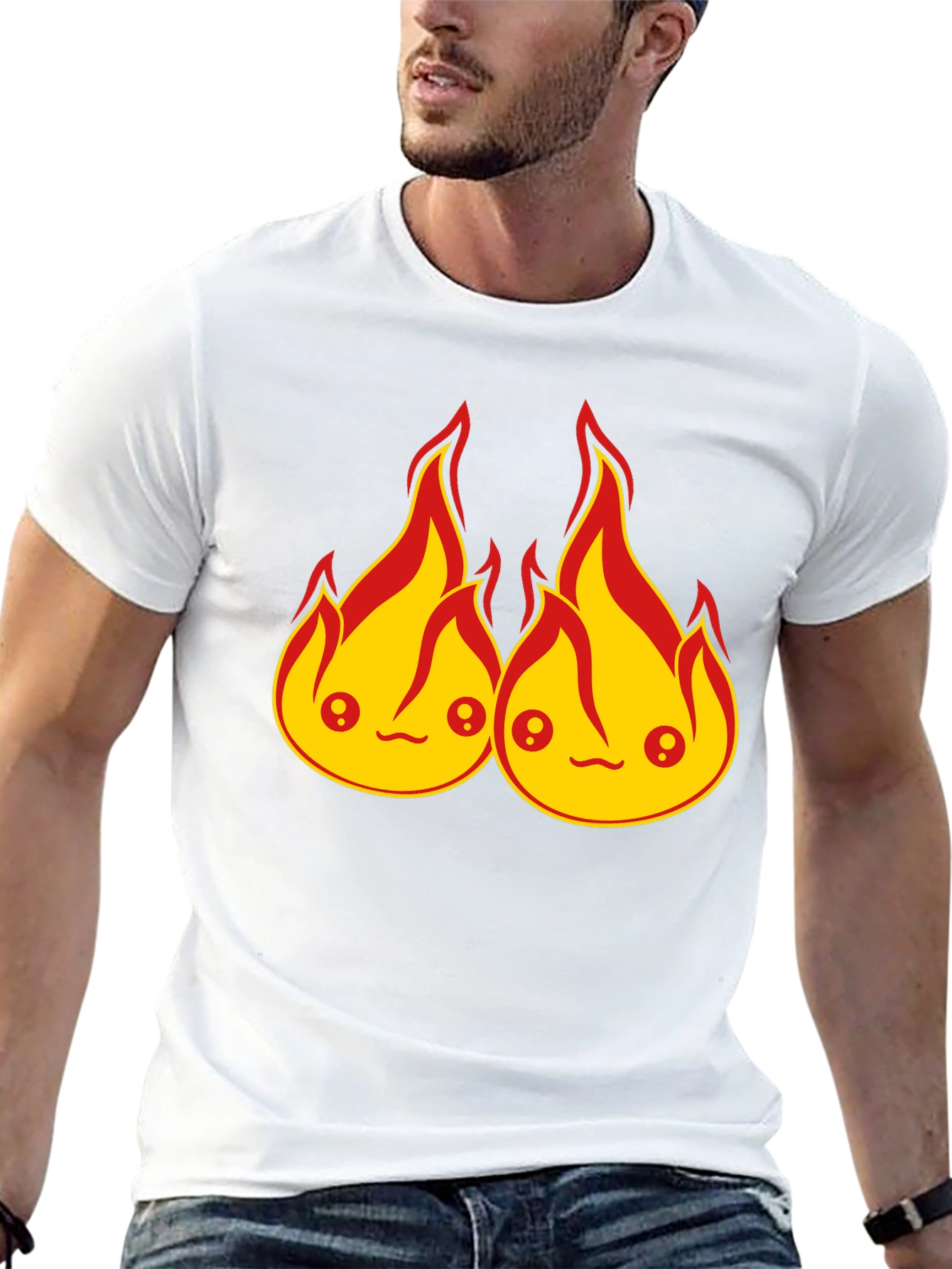 Black Kawaii Fire Flames Graphic T-Shirt - Cute Design view 13