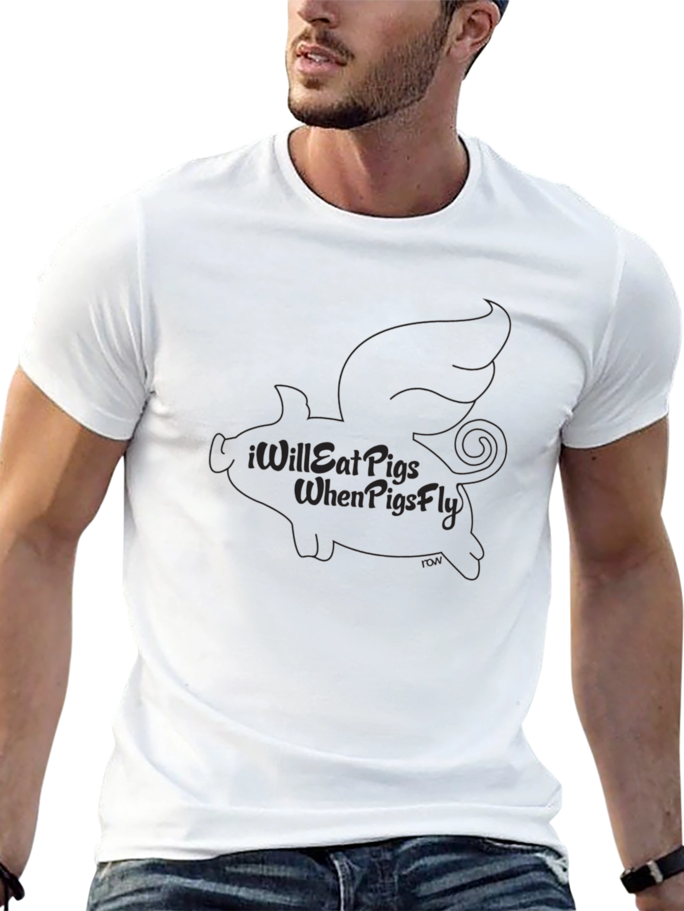 Black Funny "I Will Eat Pigs When Pigs Fly" Graphic Tee view 13