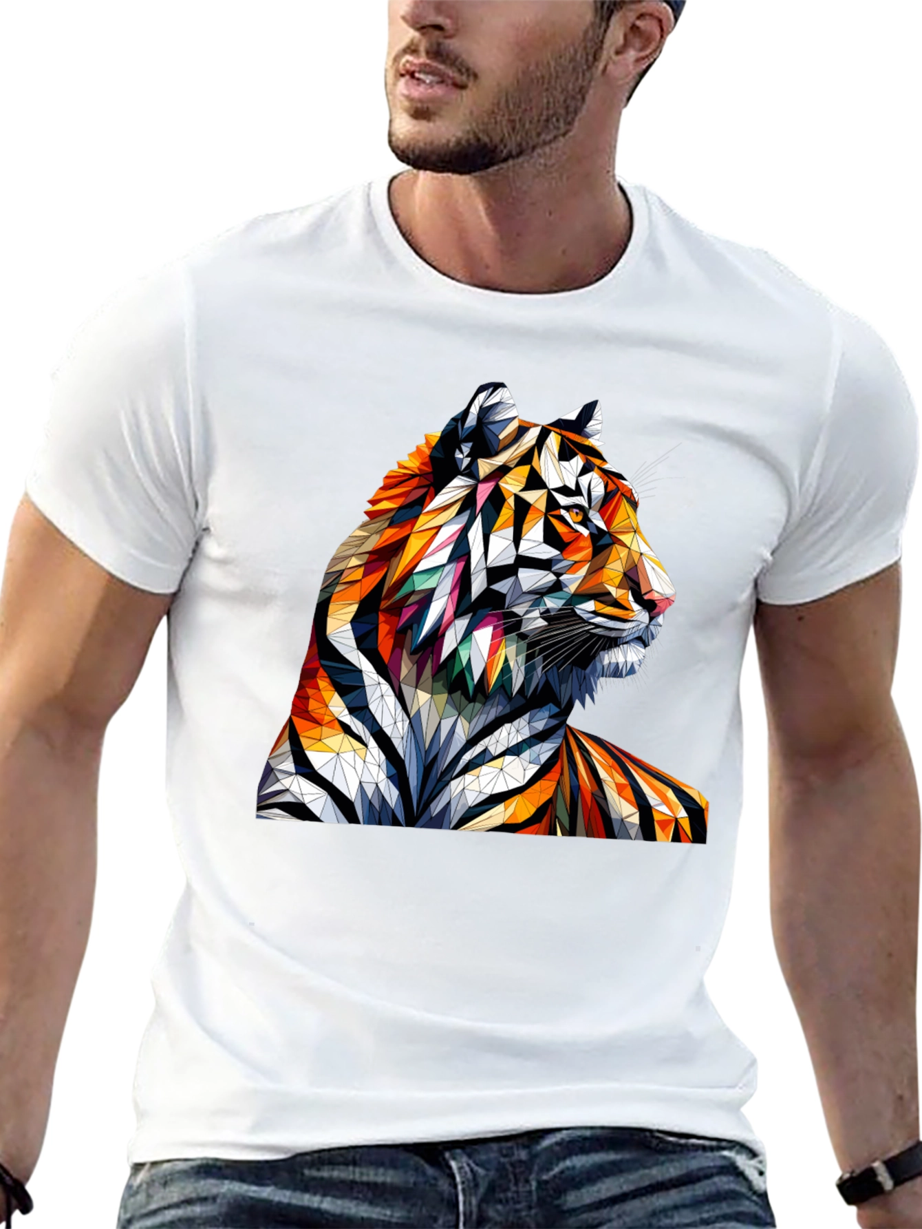 Black Geometric Tiger Graphic Tee - Unique Animal Art Shirt view 13