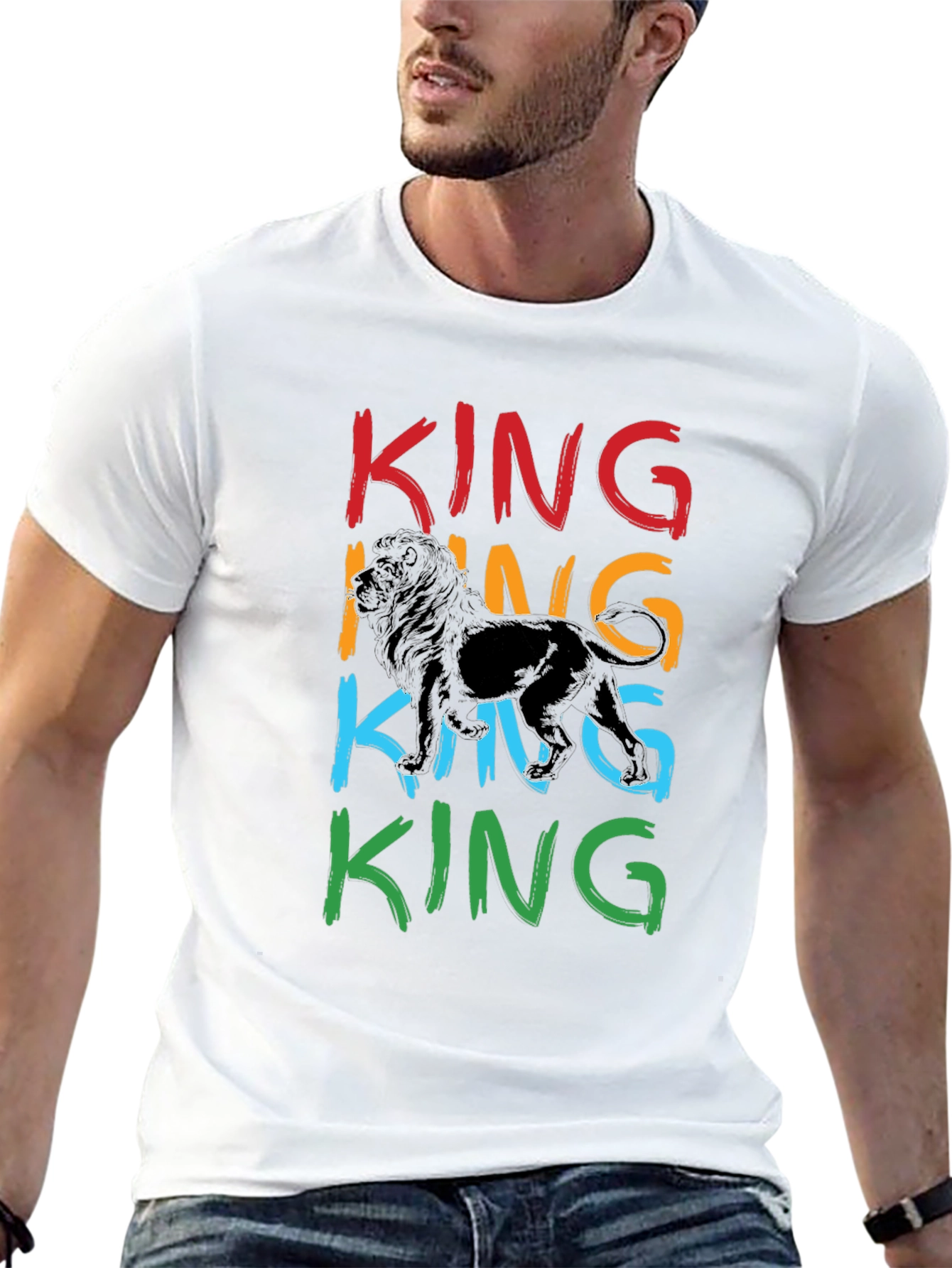 Black King Lion Graphic Print Men's T-Shirt view 13