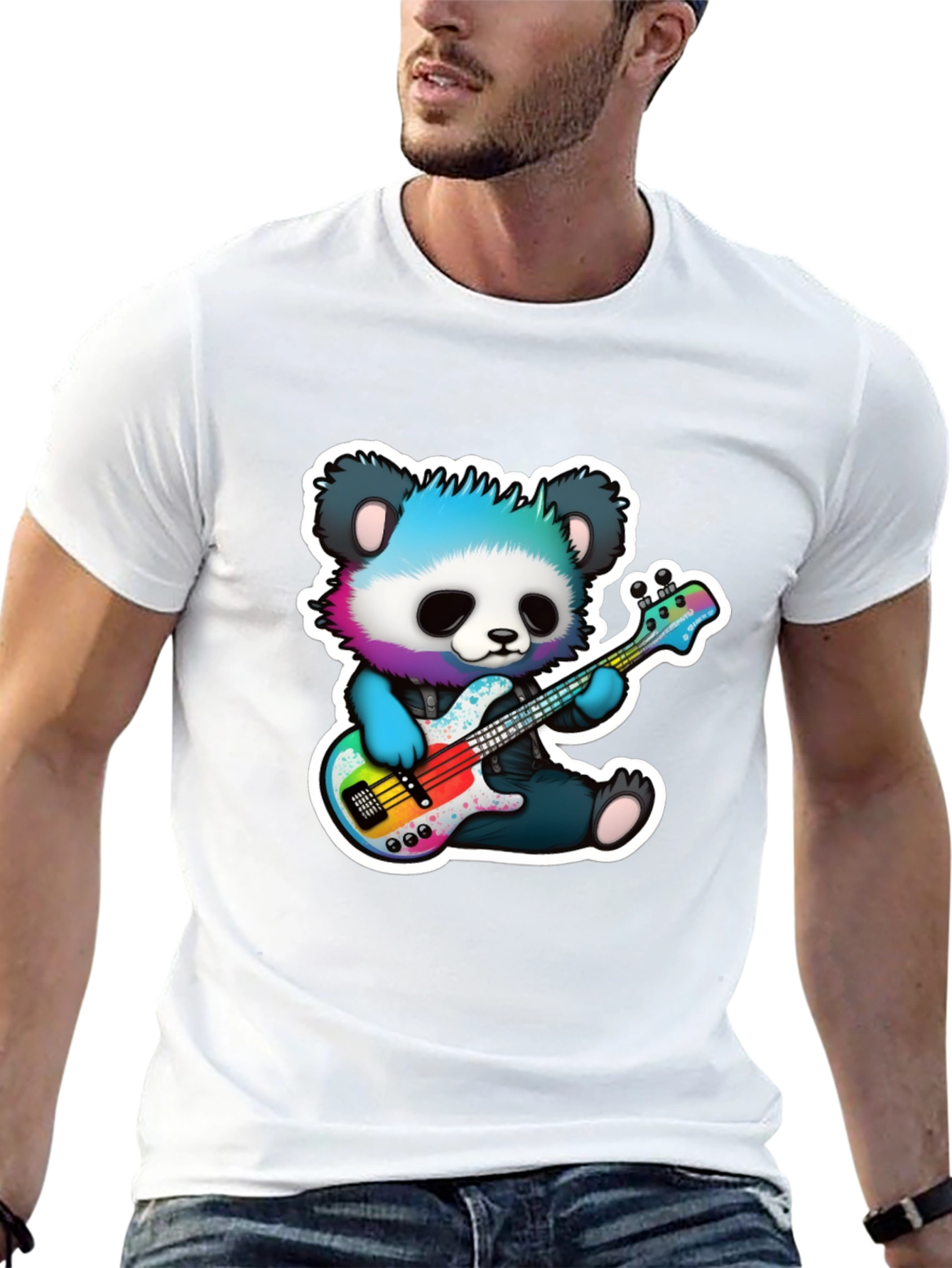 Black Panda Guitarist Graphic Tee - Cool Bear Musician Shirt view 13