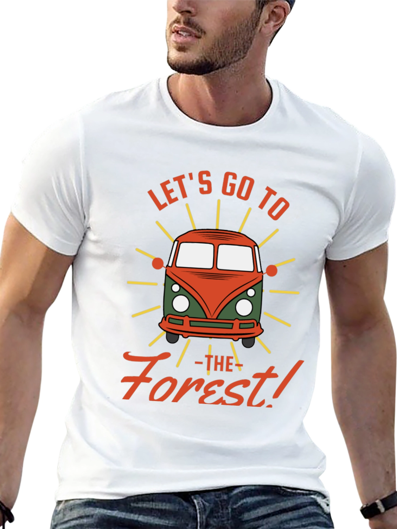 Black Let's Go to the Forest Retro Camper Van Graphic Tee view 13