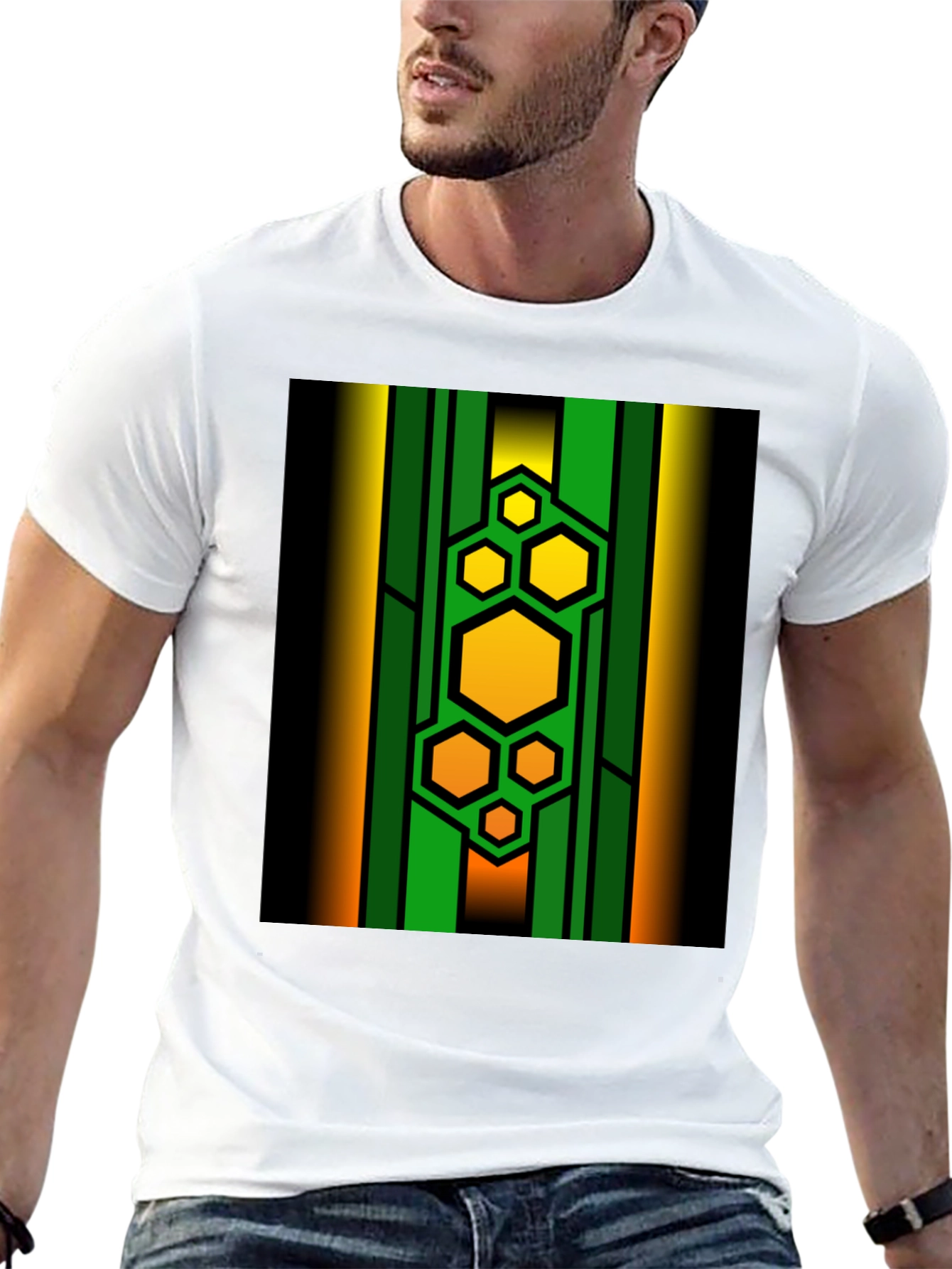 Black Geometric Hexagon Pattern T-Shirt view 13