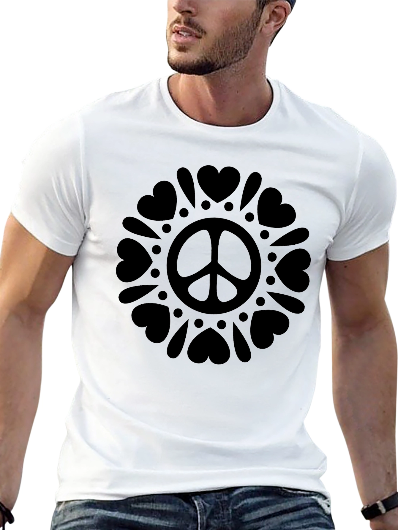 Black Peace Sign Heart Mandala Graphic Tee view 13