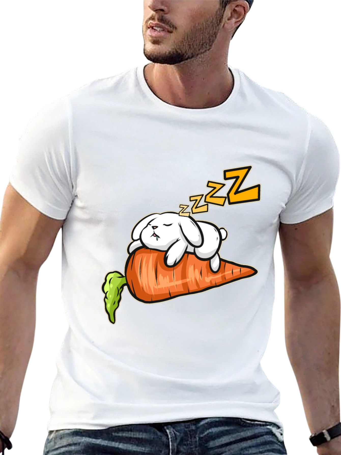 Black Sleeping Bunny on Carrot Graphic Tee view 13