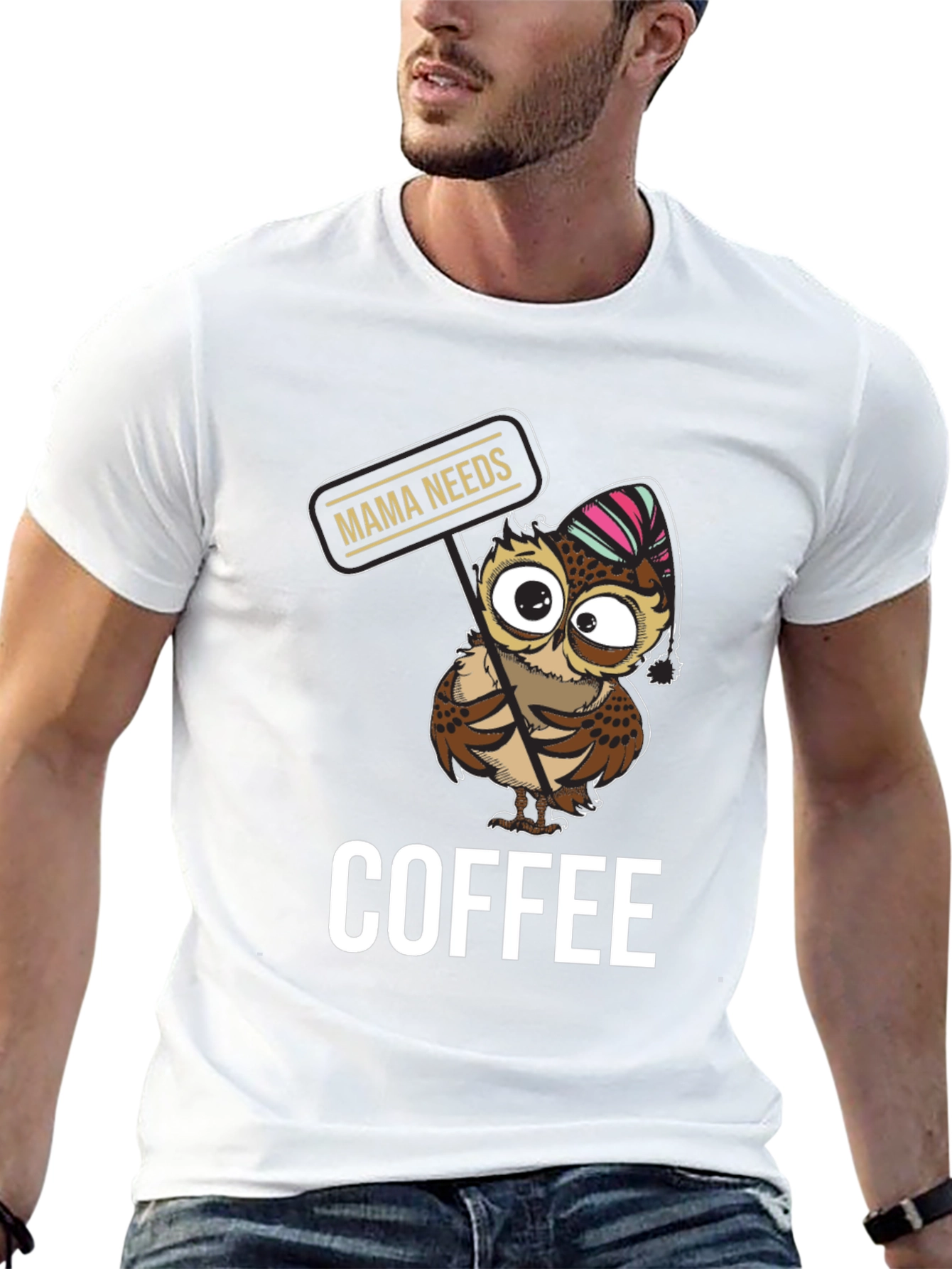 Black Mama Needs Coffee Owl T-Shirt - Cute Graphic Tee view 13