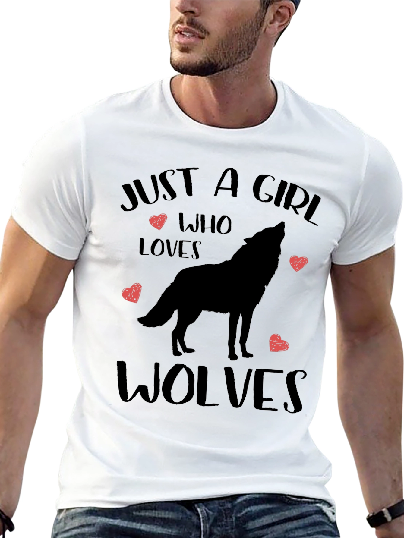 Black Just a Girl Who Loves Wolves T-Shirt view 13