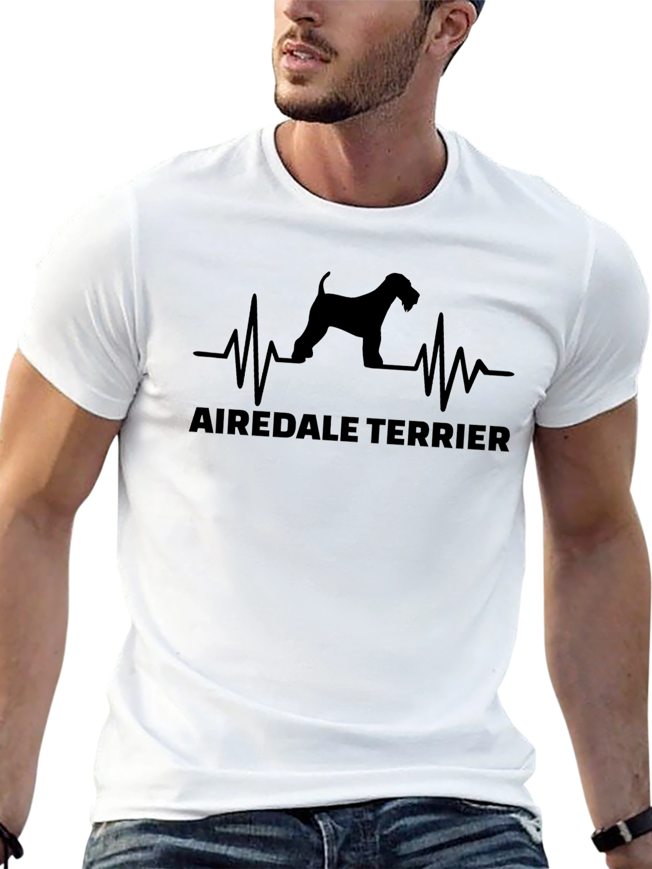 Black Airedale Terrier Heartbeat Graphic T-Shirt view 13