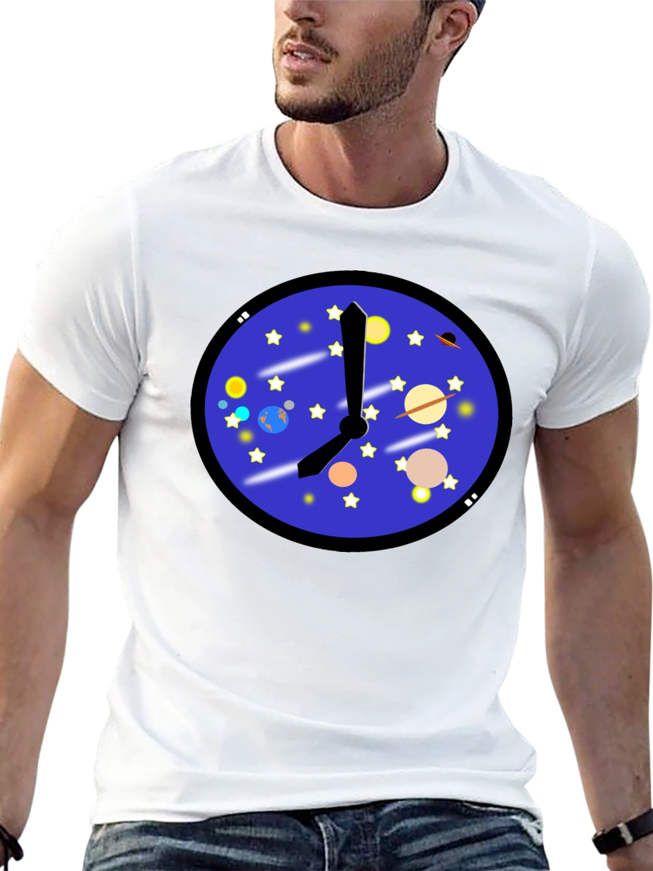 Black Space Time T-Shirt - Galaxy Clock Design view 13