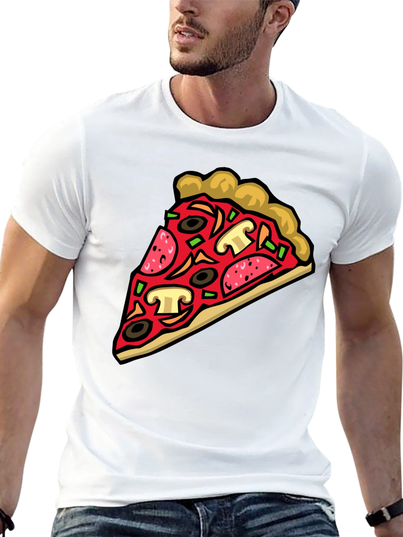 Black Pizza Slice Graphic Tee - Black Crew Neck view 13