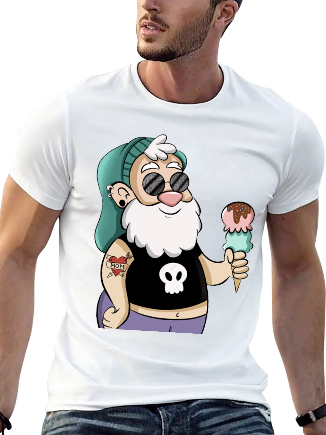 Black Cartoon Hipster Gnome T-Shirt view 13