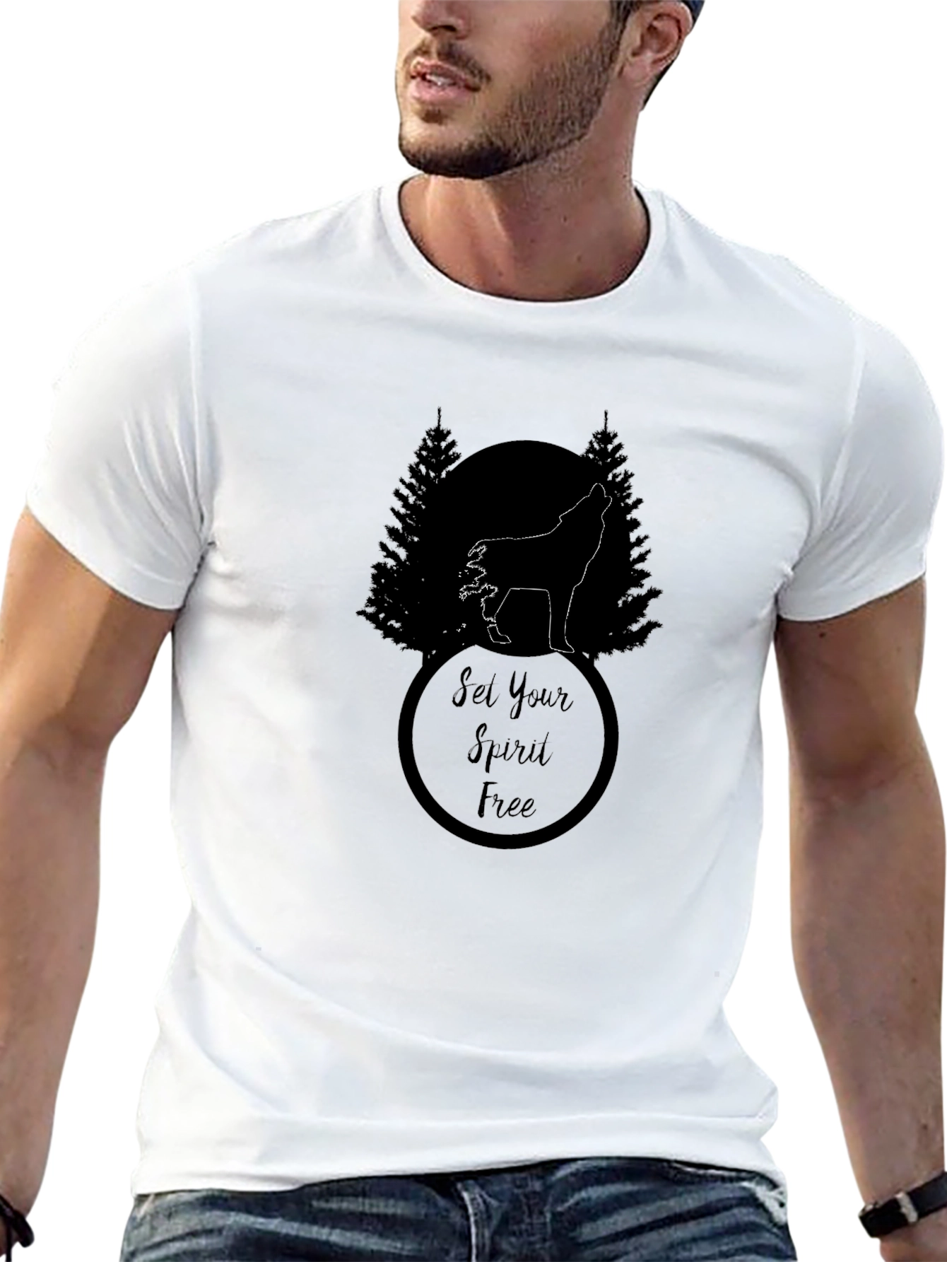 Black Set Your Spirit Free Wolf Graphic Tee - Black view 13