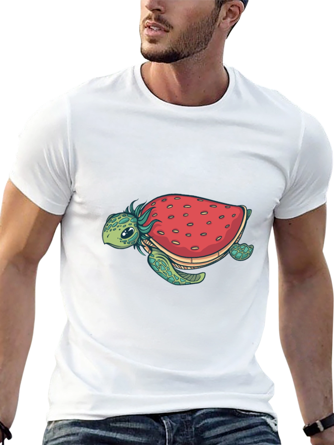 Black Strawberry Turtle Graphic Tee - Black Cotton Blend view 13