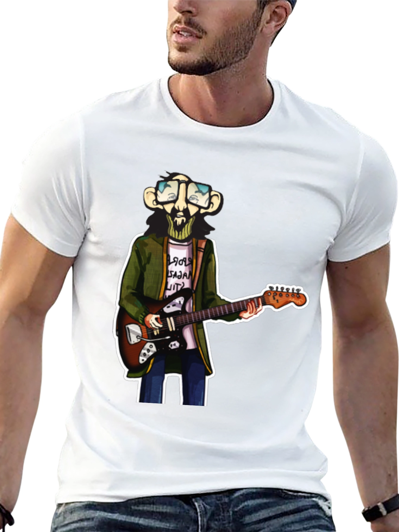 Black Cartoon Guitar Player Graphic Tee view 13