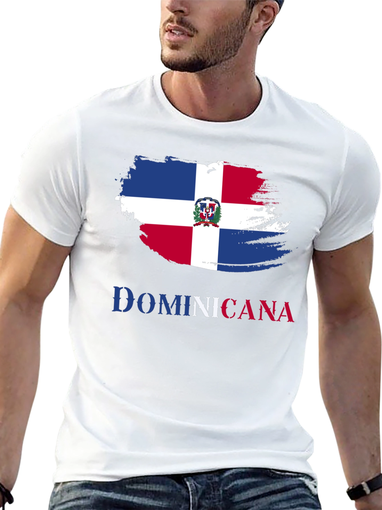 Black Dominicana Flag T-Shirt - Men's Short Sleeve Tee view 13