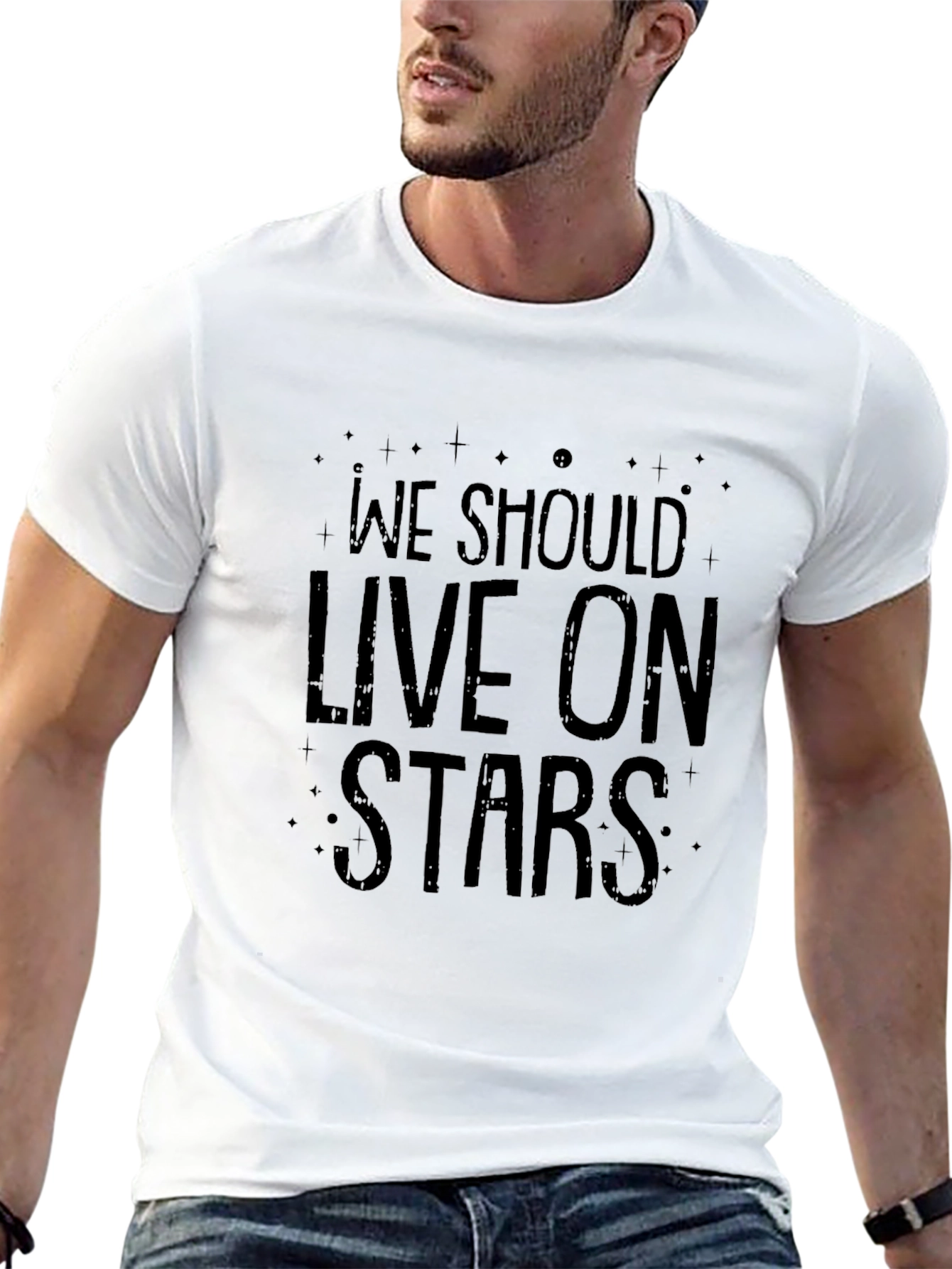Black We Should Live On Stars Graphic Tee - Black Cotton Blend view 13