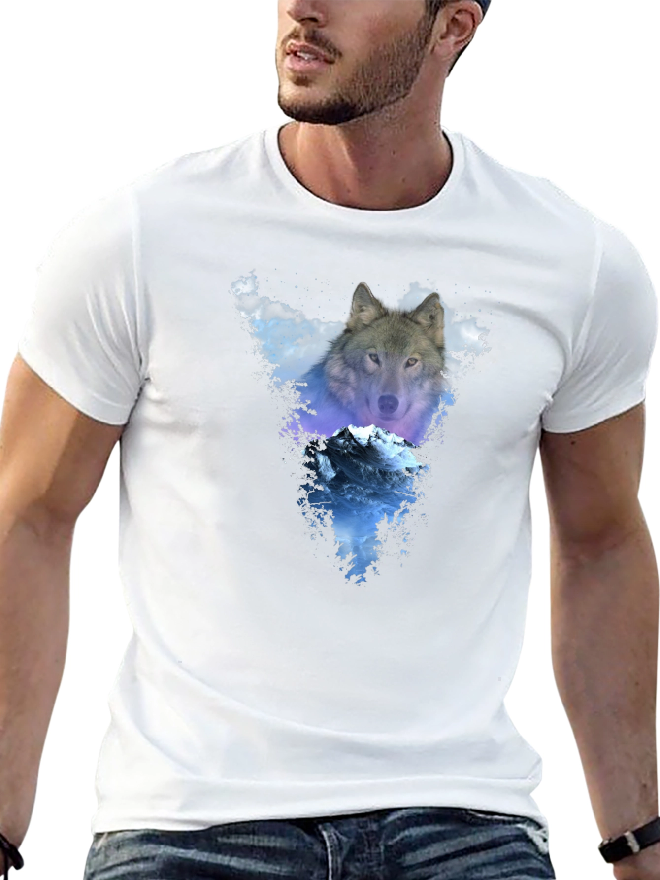 Black Wolf & Mountain Graphic Black T-Shirt view 13