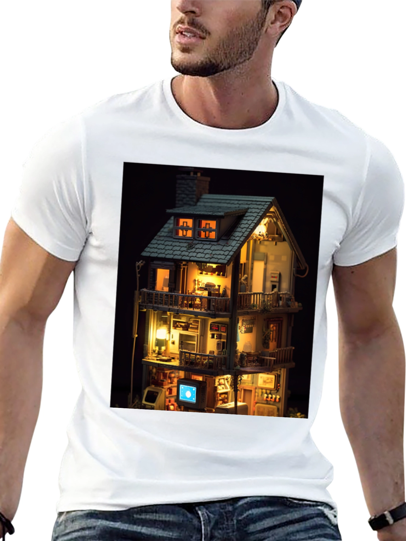 Black Architectural Dollhouse Graphic Tee - Unique Design view 13